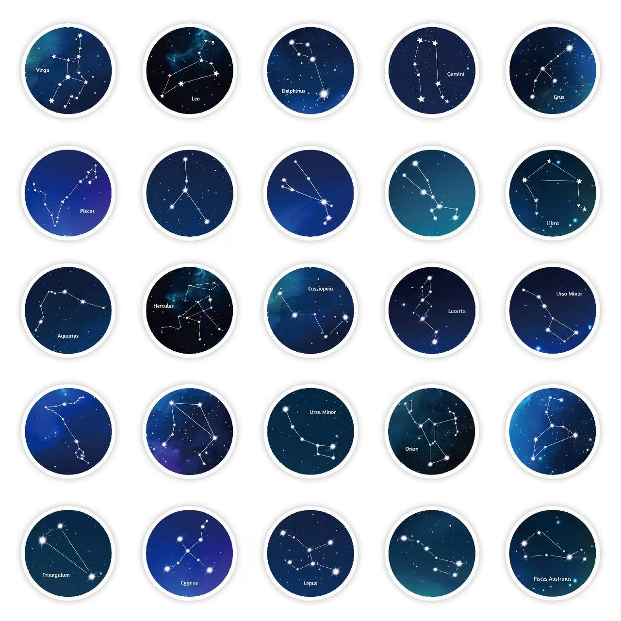 0612 50 Night sky constellations Stickers solid with white border