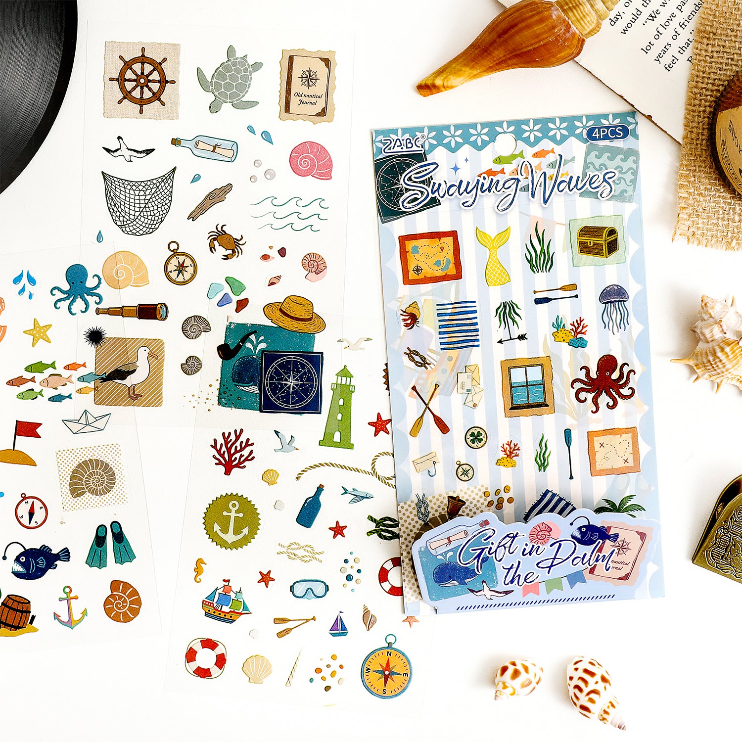 Vintage PET Die-cut Stickers -4Pcs each pack