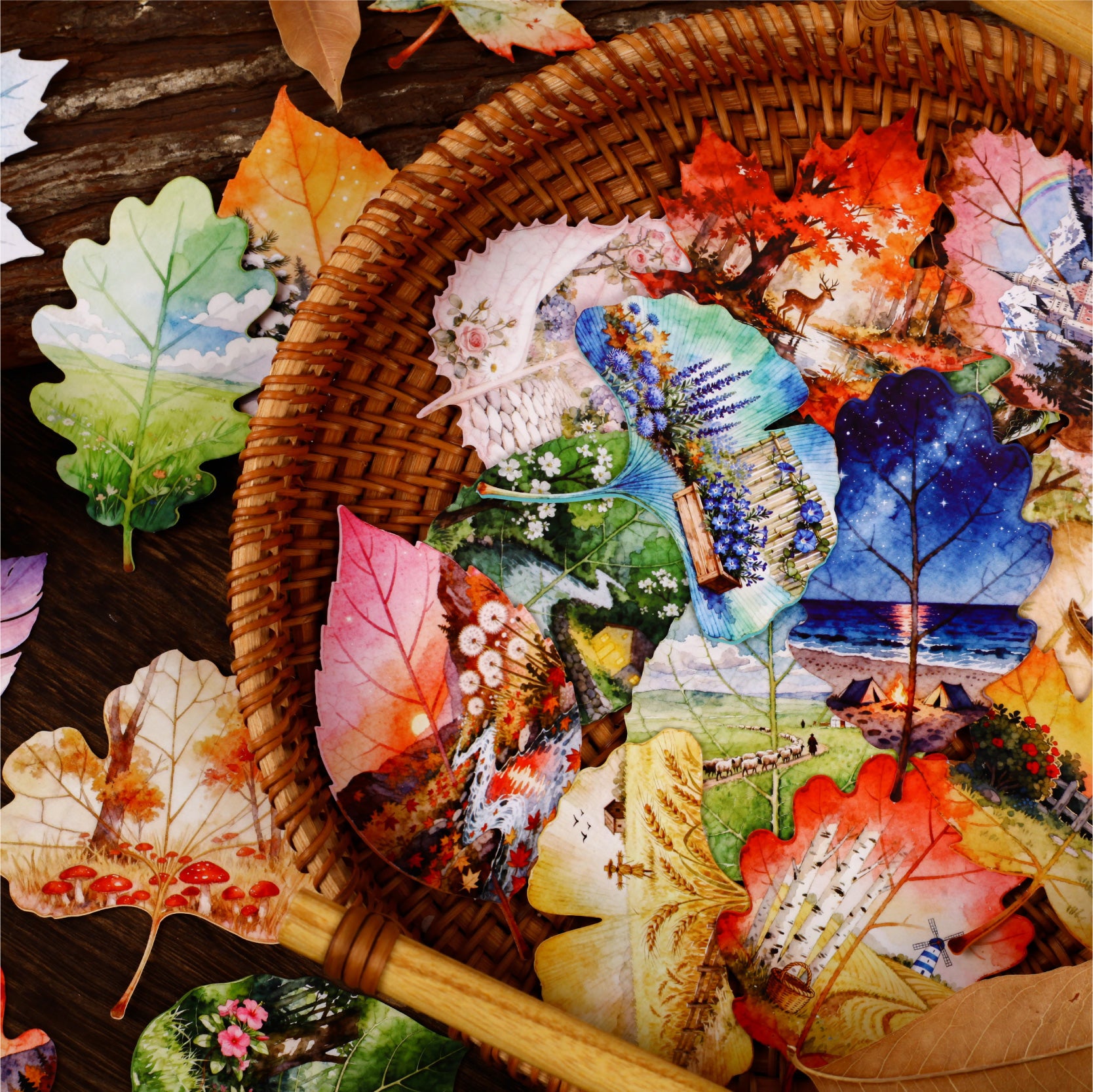 1028 Leaves cardstock sticker -8Pcs each pack