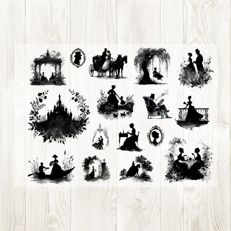 A4 Victorian Silhouettes matte PET pre-cut large sticker 1 pack 2 sheets