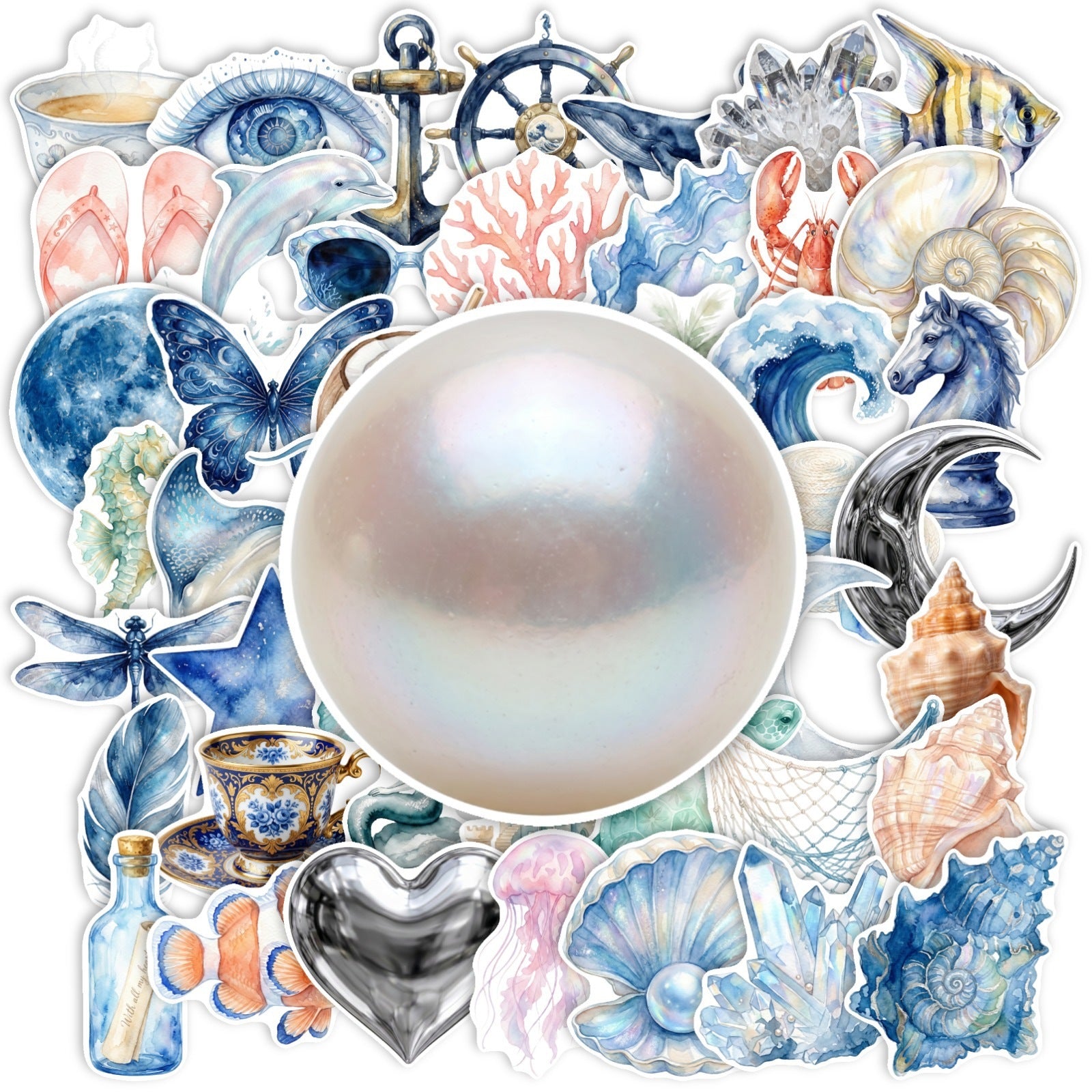 50 Ocean Style Solid Sticker With White Border