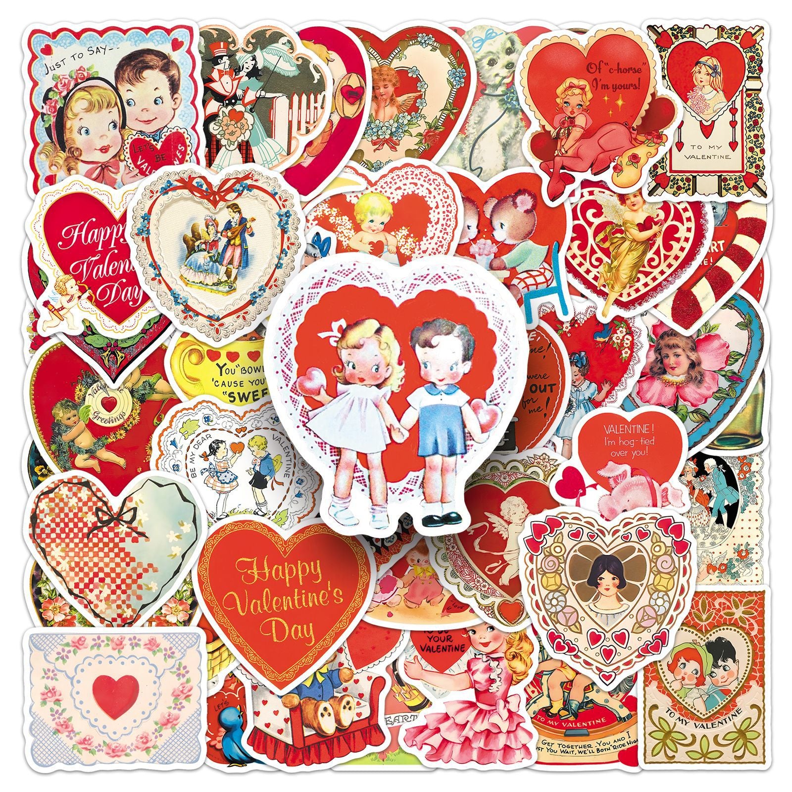 260127 50 Retro Cartoon Valentine's Day Stickers solid with white border