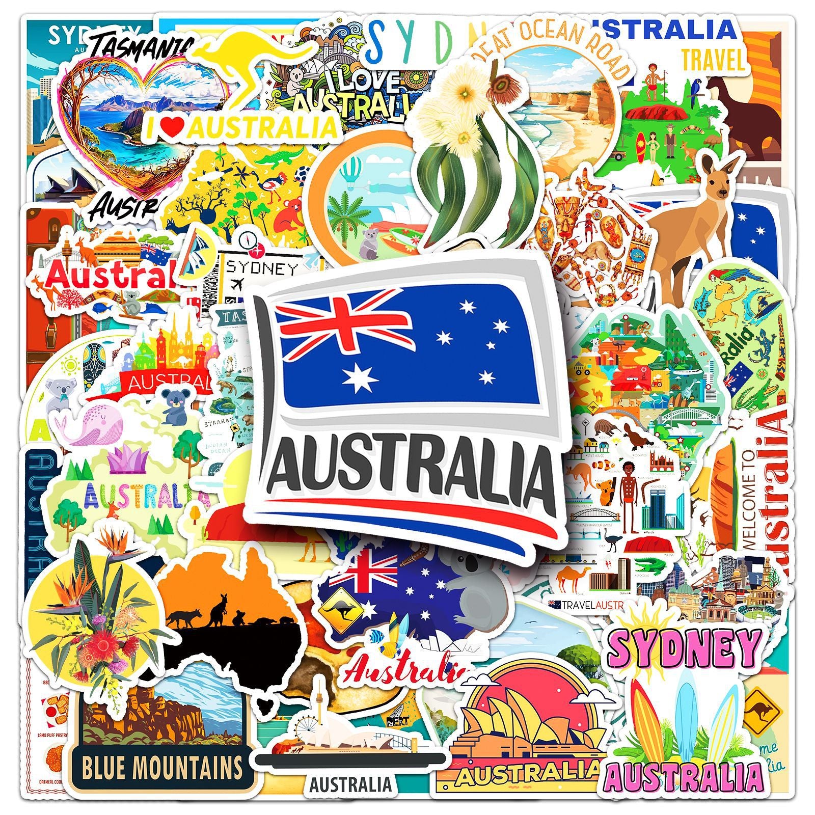 0616 50 Australia Stickers solid with white border