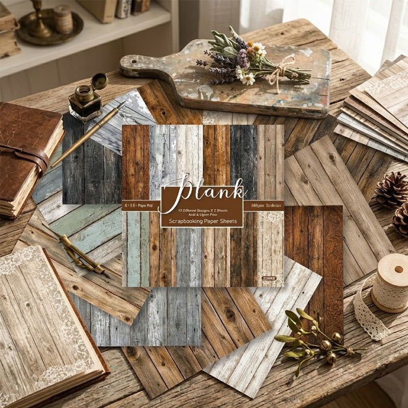 Vintage Plank Background Paper -24Pcs each pack