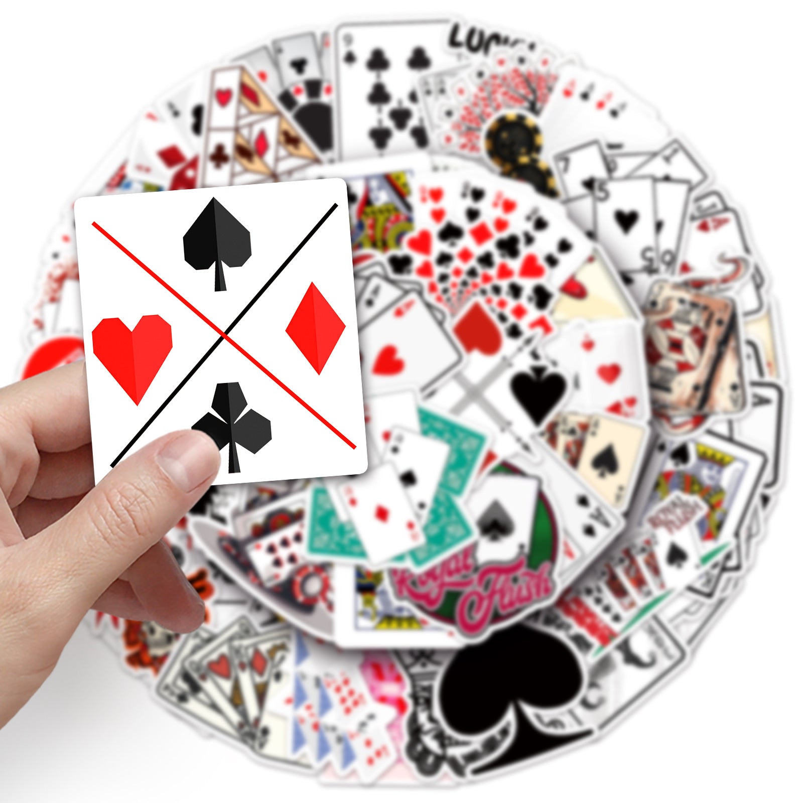 50 Doodle playing cards Stickers solid with white border