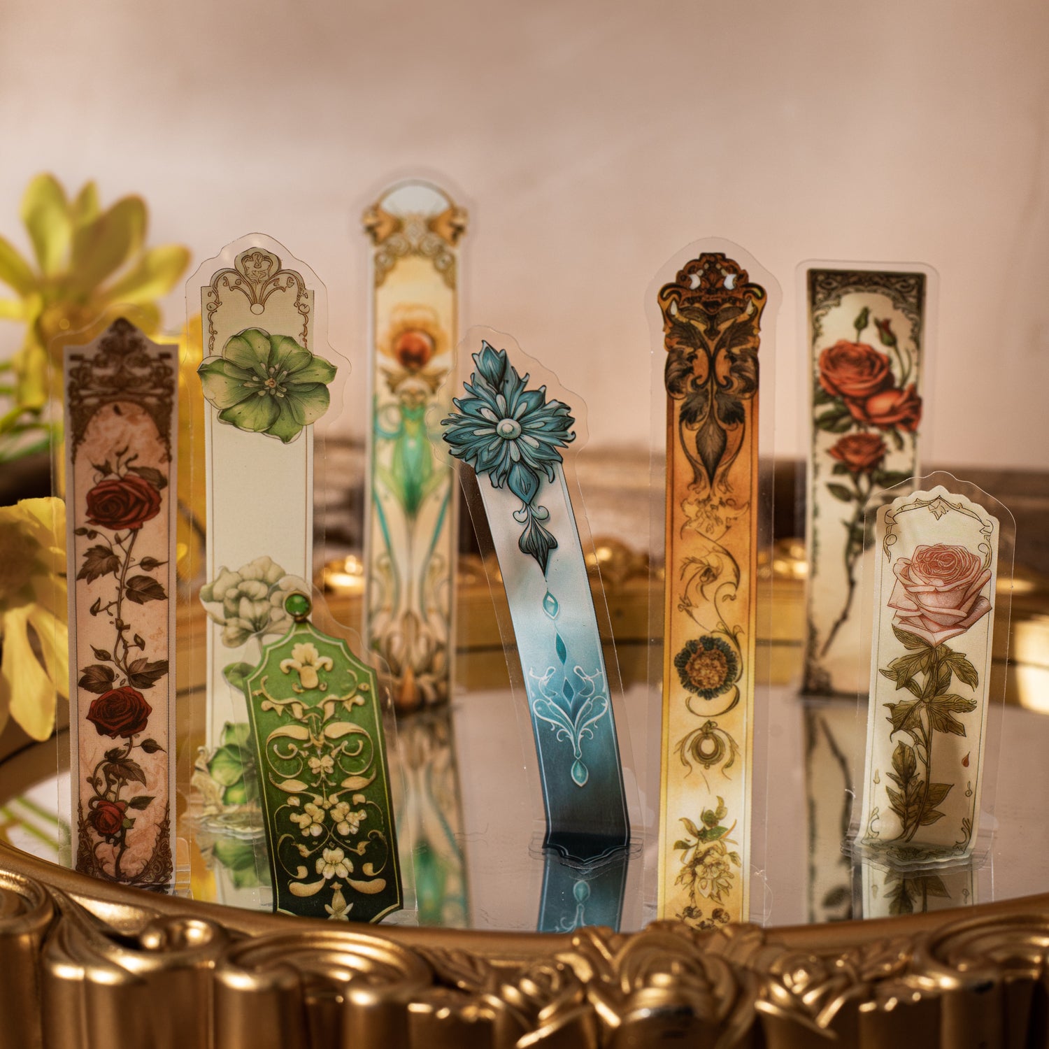 0618 Retro long strip flowers PET Sticker -20Pcs each pack