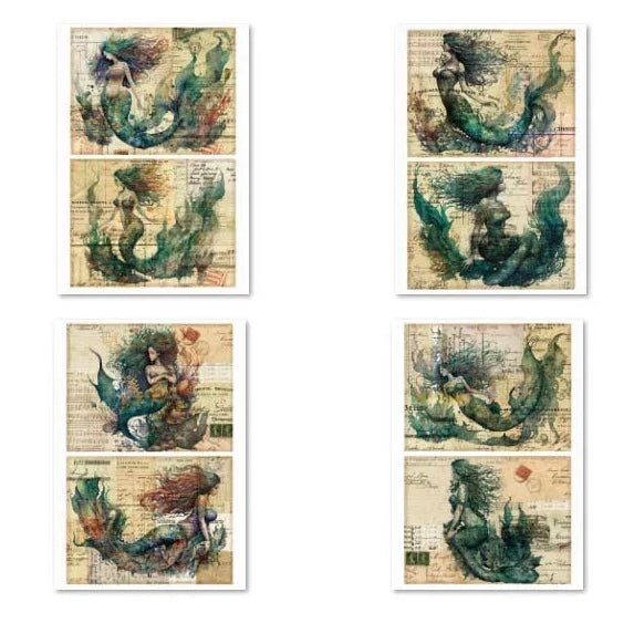 0712 A4 size vintage Mermaid Style Paper 4 pcs