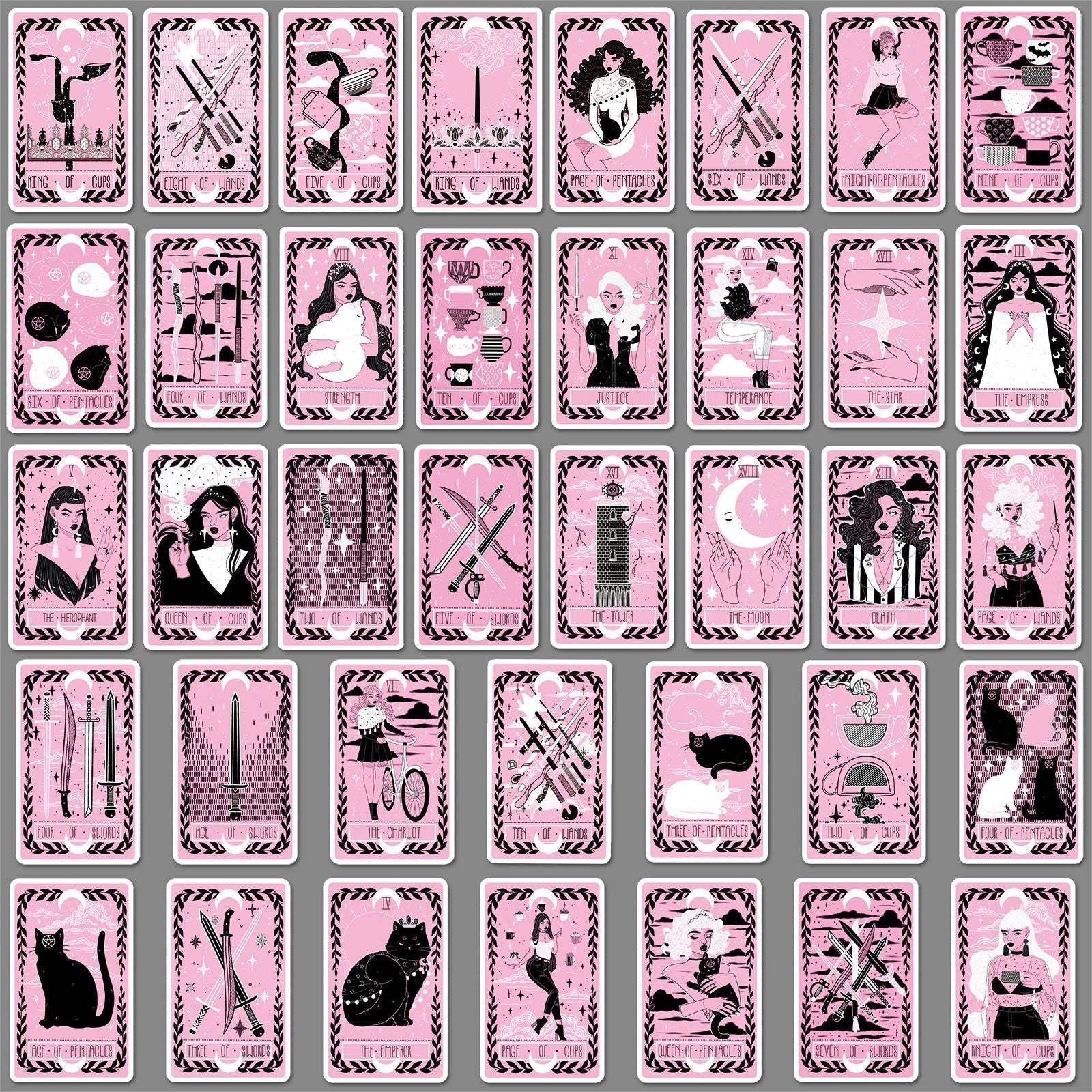 0723 78 Black and Pink Tarot Stickers solid with white border