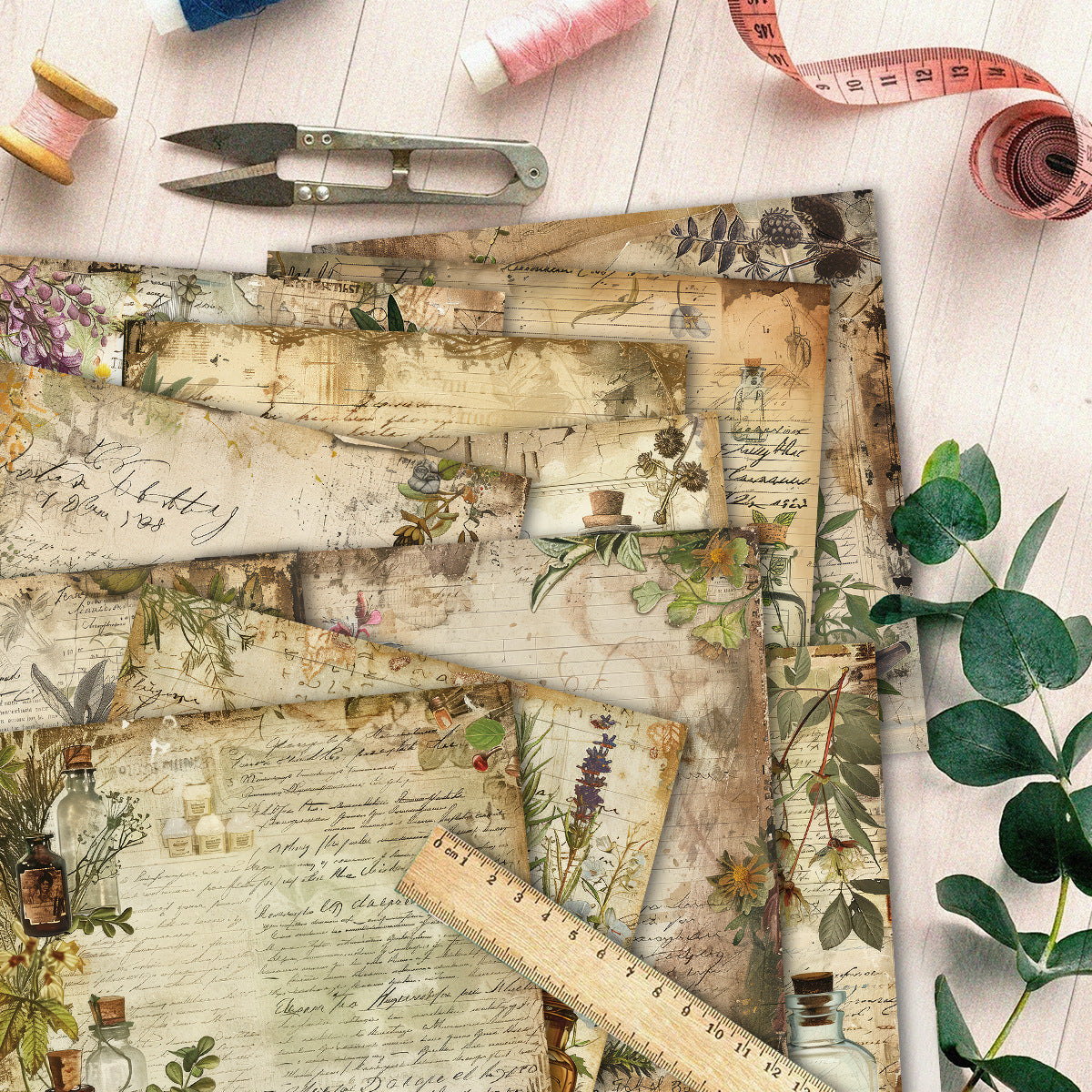 0804 Vintage Pharmacist background paper -12Pcs each pack