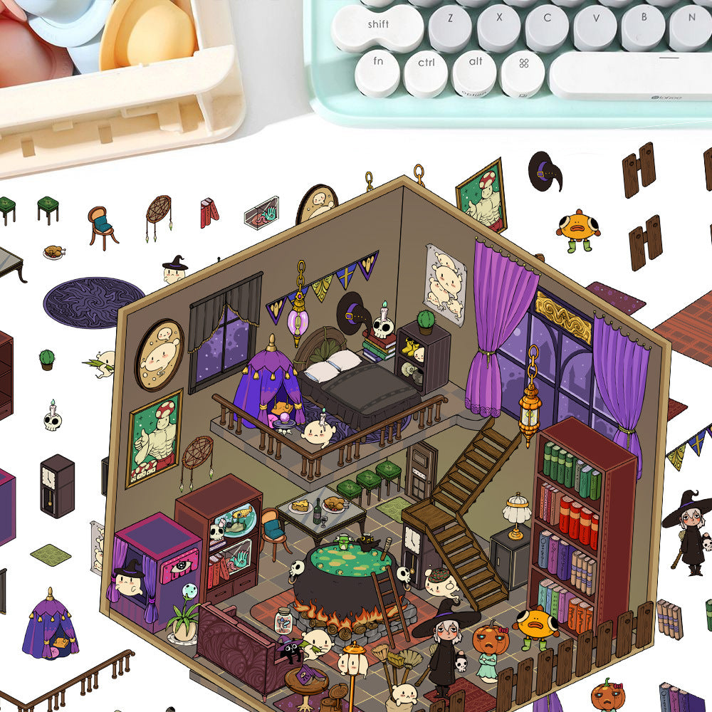Vintage Wizard's Study scene stickers (1 White Card & 2 PET stickers)