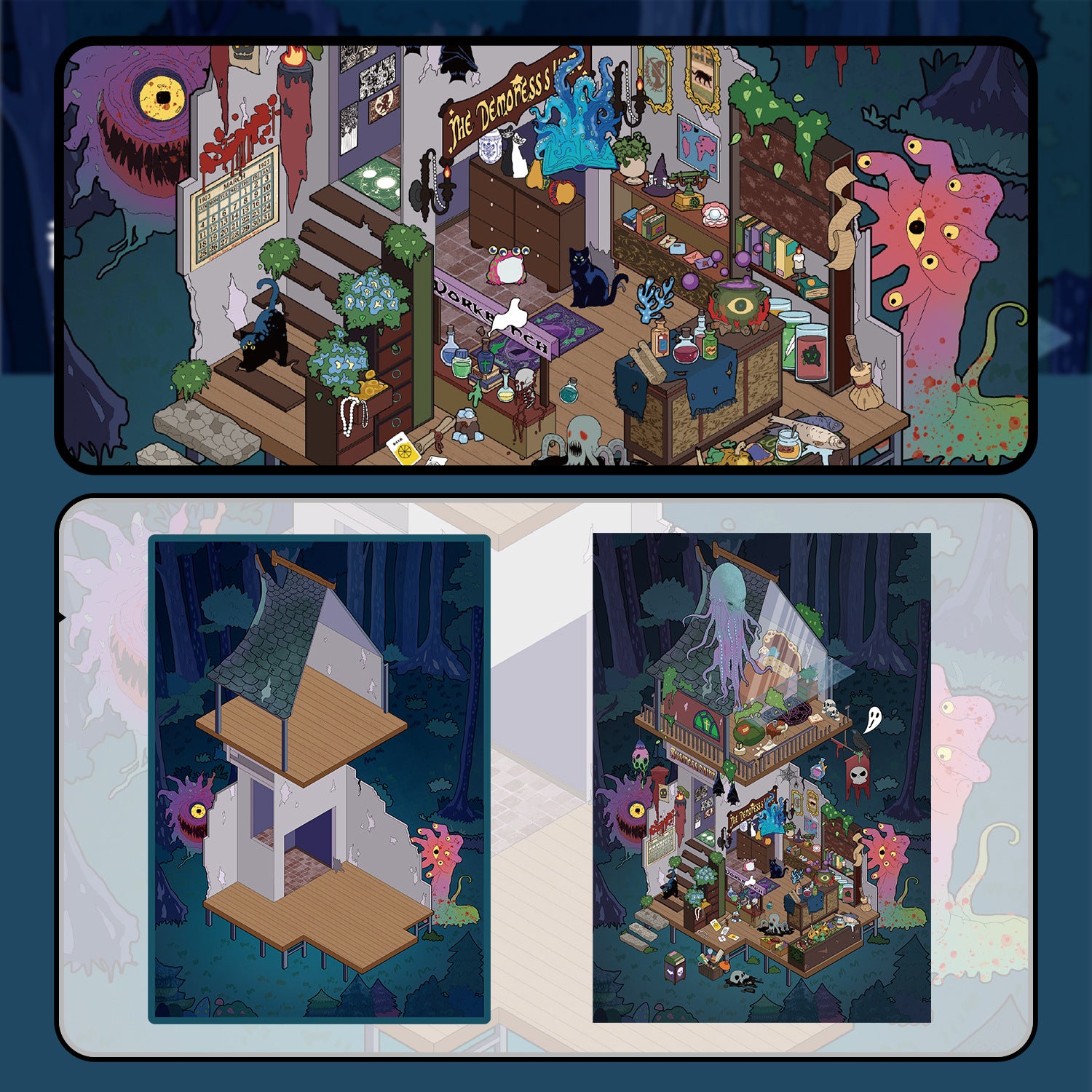Forest Mirror scene stickers (1 White Card & 2 PET stickers)