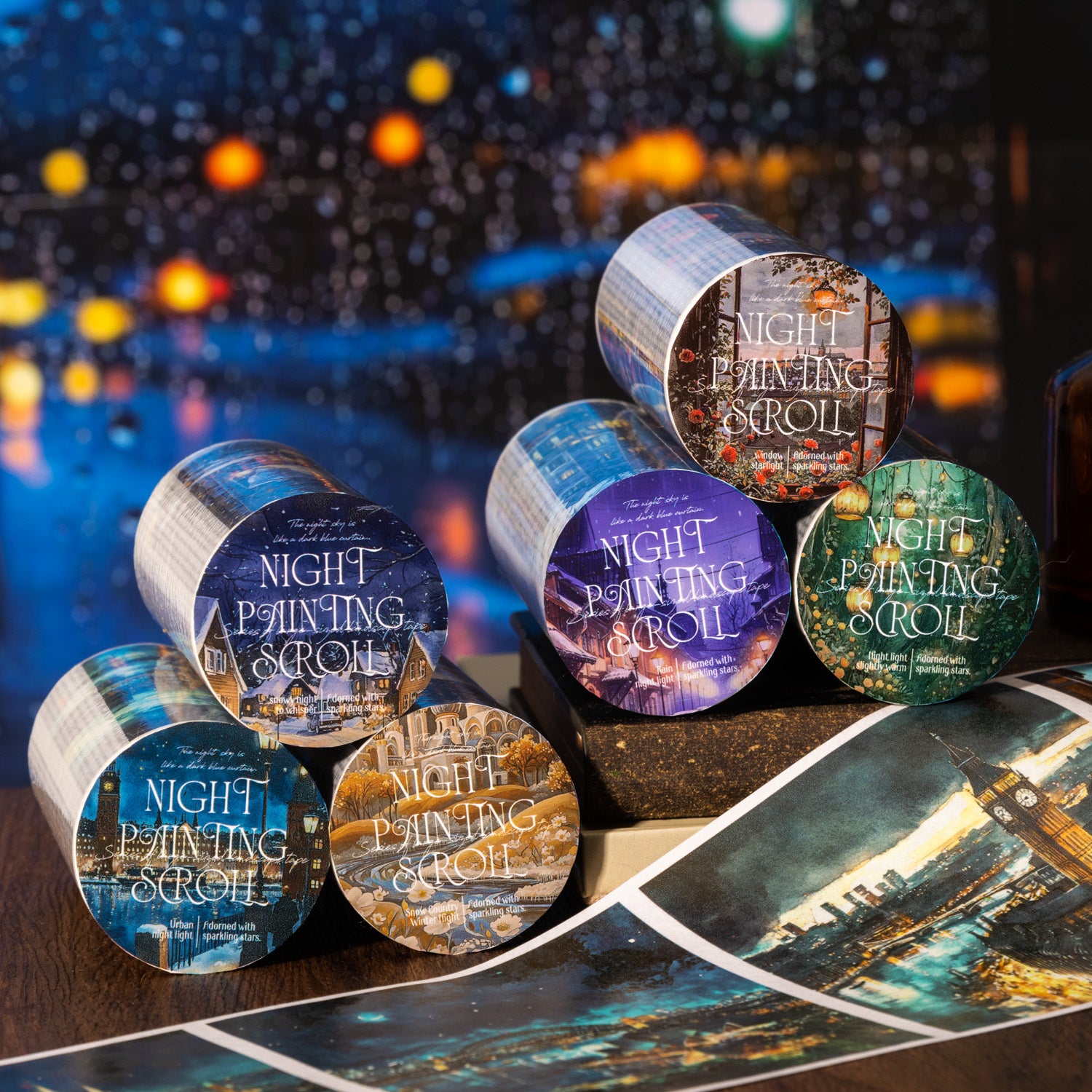 0412 Night painting scroll Series Washi tape -8CM*2M