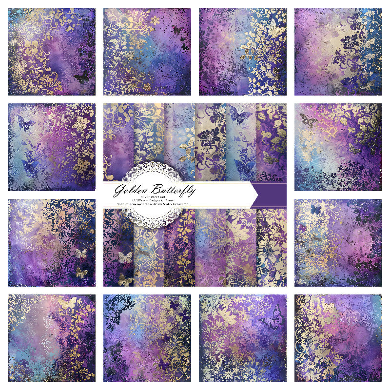Golden Butterfly Background Paper -12Pcs each pack
