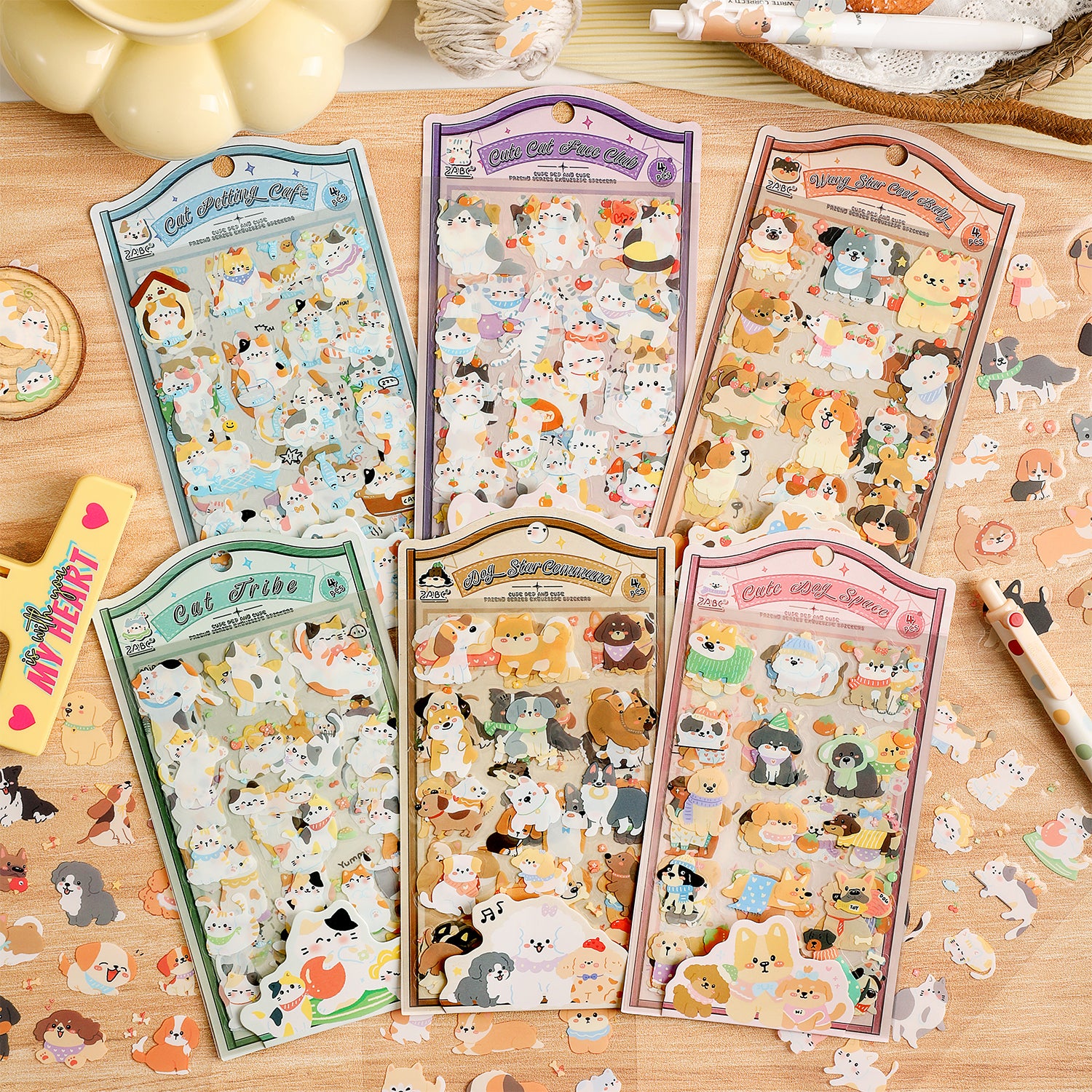 Cute Pets PET Die-cut Stickers -4Pcs each pack