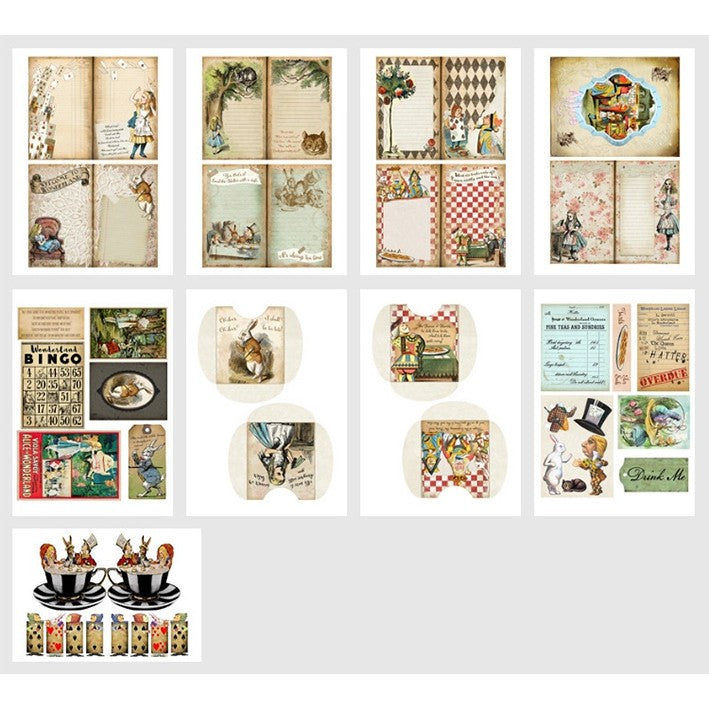 A4 size Alice in wonderland Style Paper 9 pcs