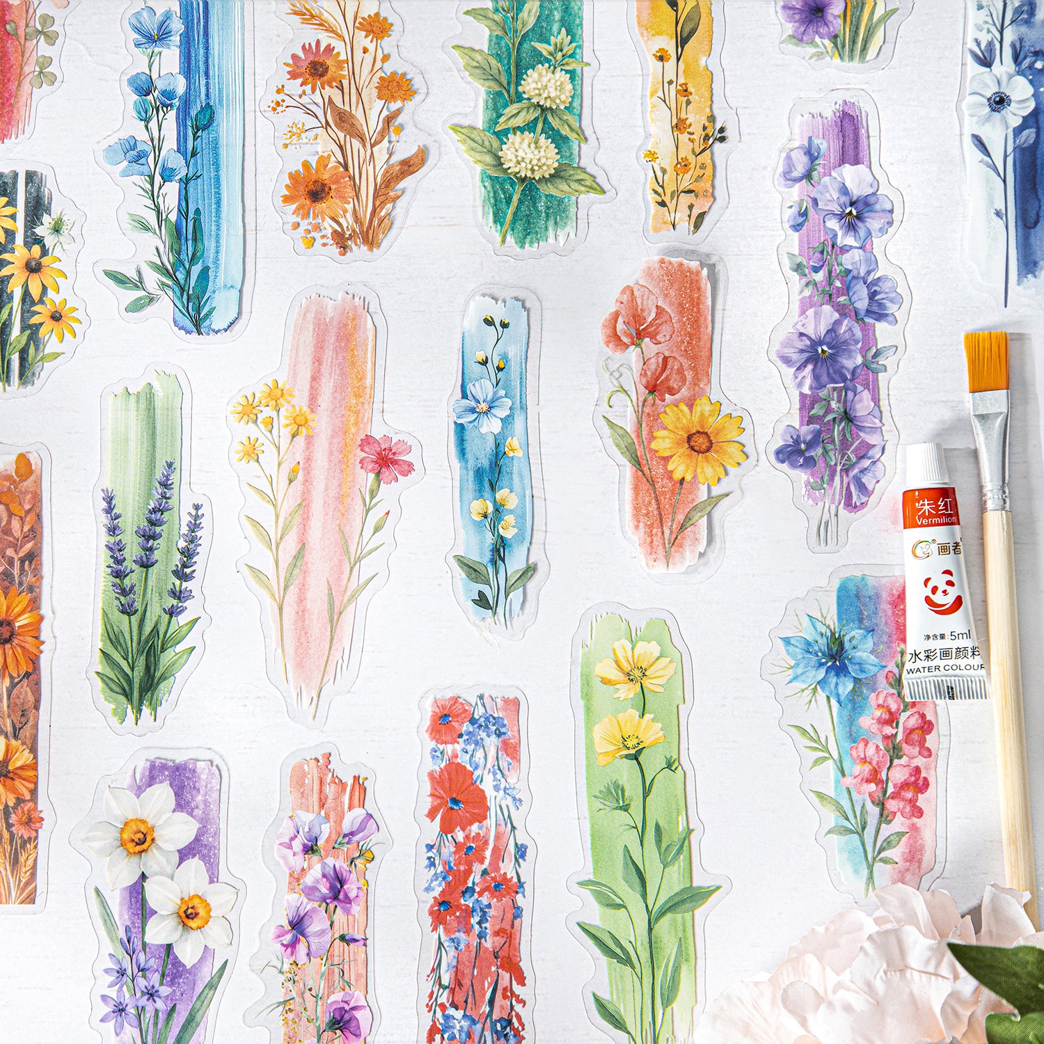 0723 Watercolor flowers PET sticker -30Pcs each pack