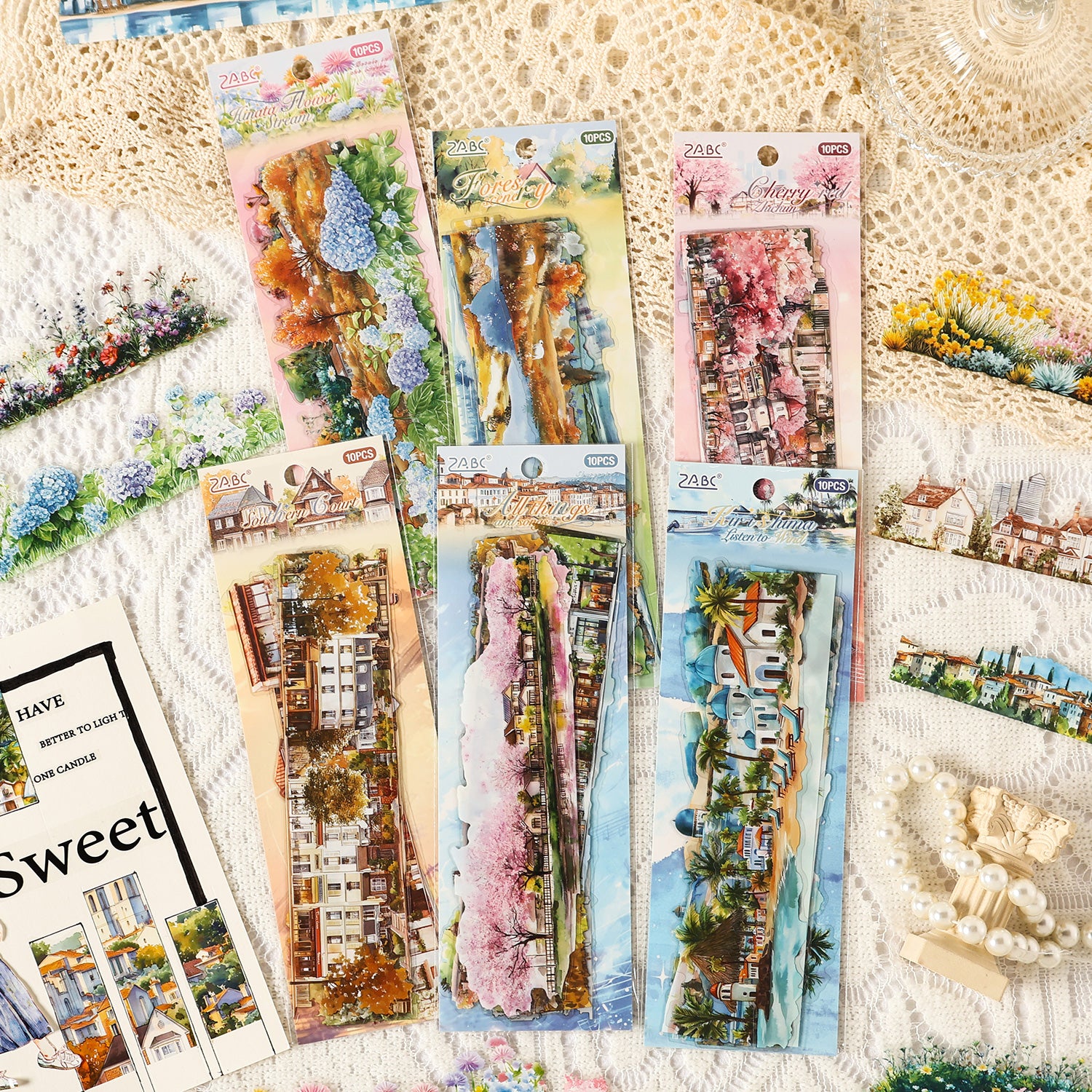 0729 Small town scenery PET Sticker -10Pcs each pack