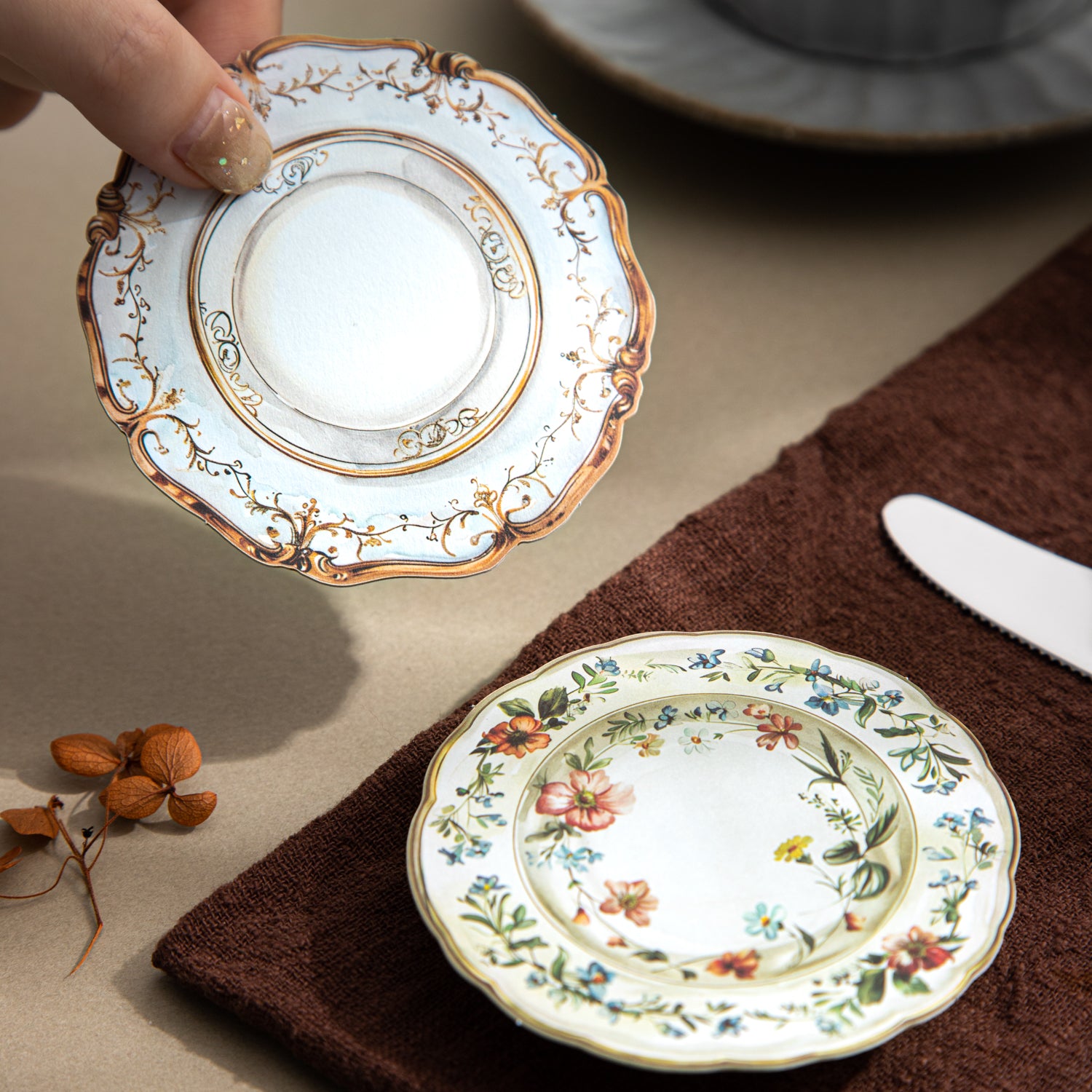 Antique dinner plate cardstock sticker -10Pcs each pack