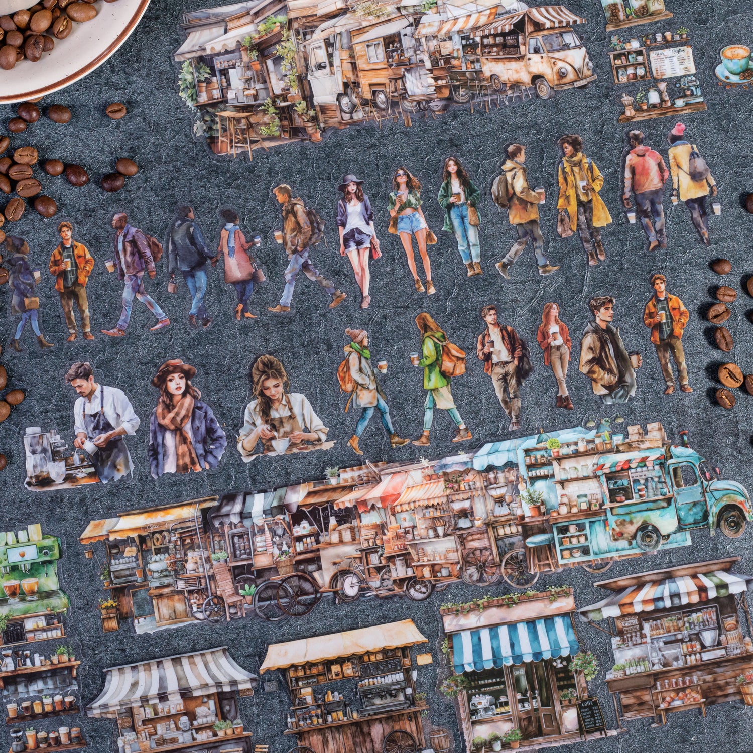 0529 Coffee bazaar PET Sticker -15Pcs each pack