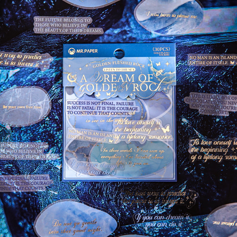 0428 Golden-Flushed Rock Series Sticker -30Pcs each pack