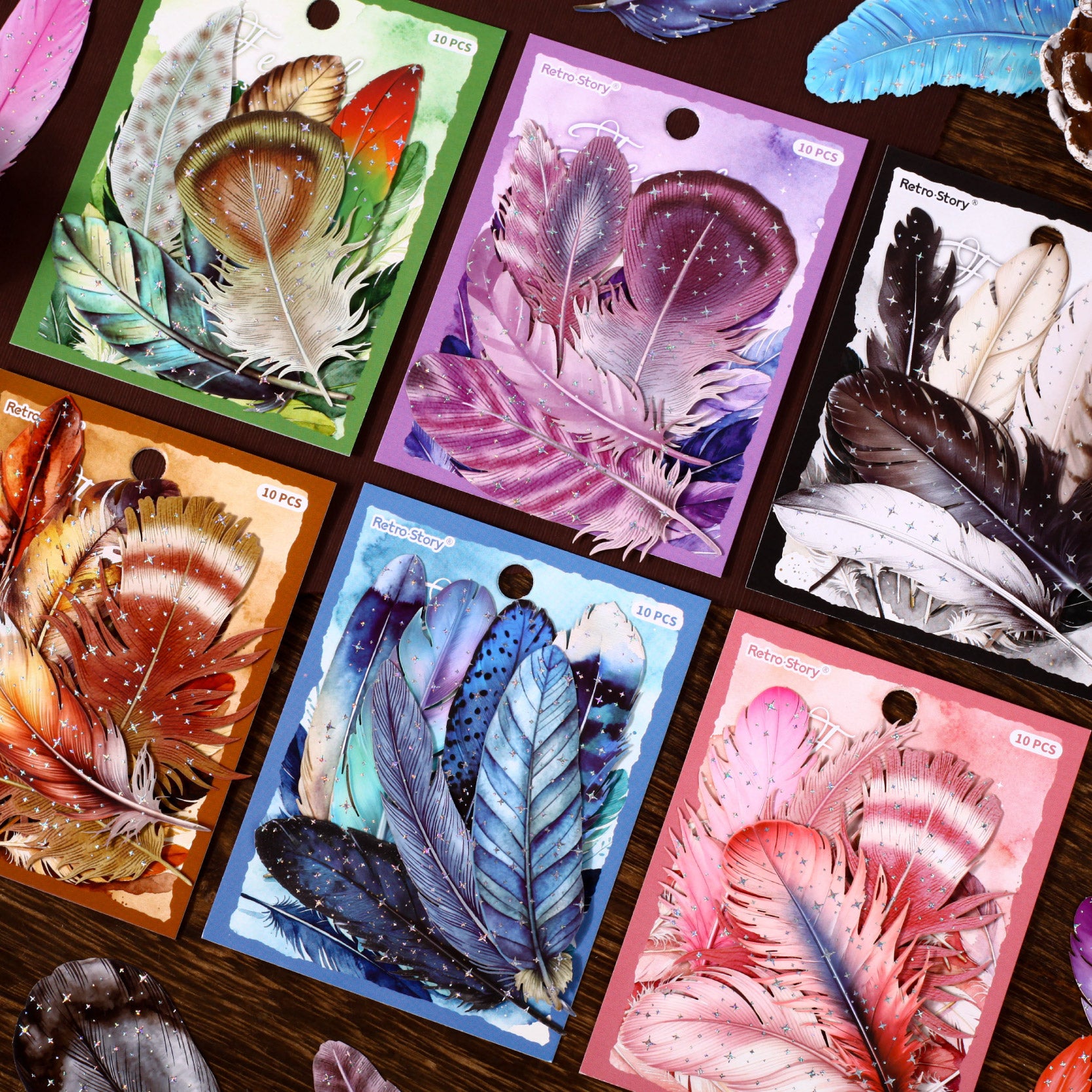 260513 Feather cardstock Sticker -10Pcs each pack