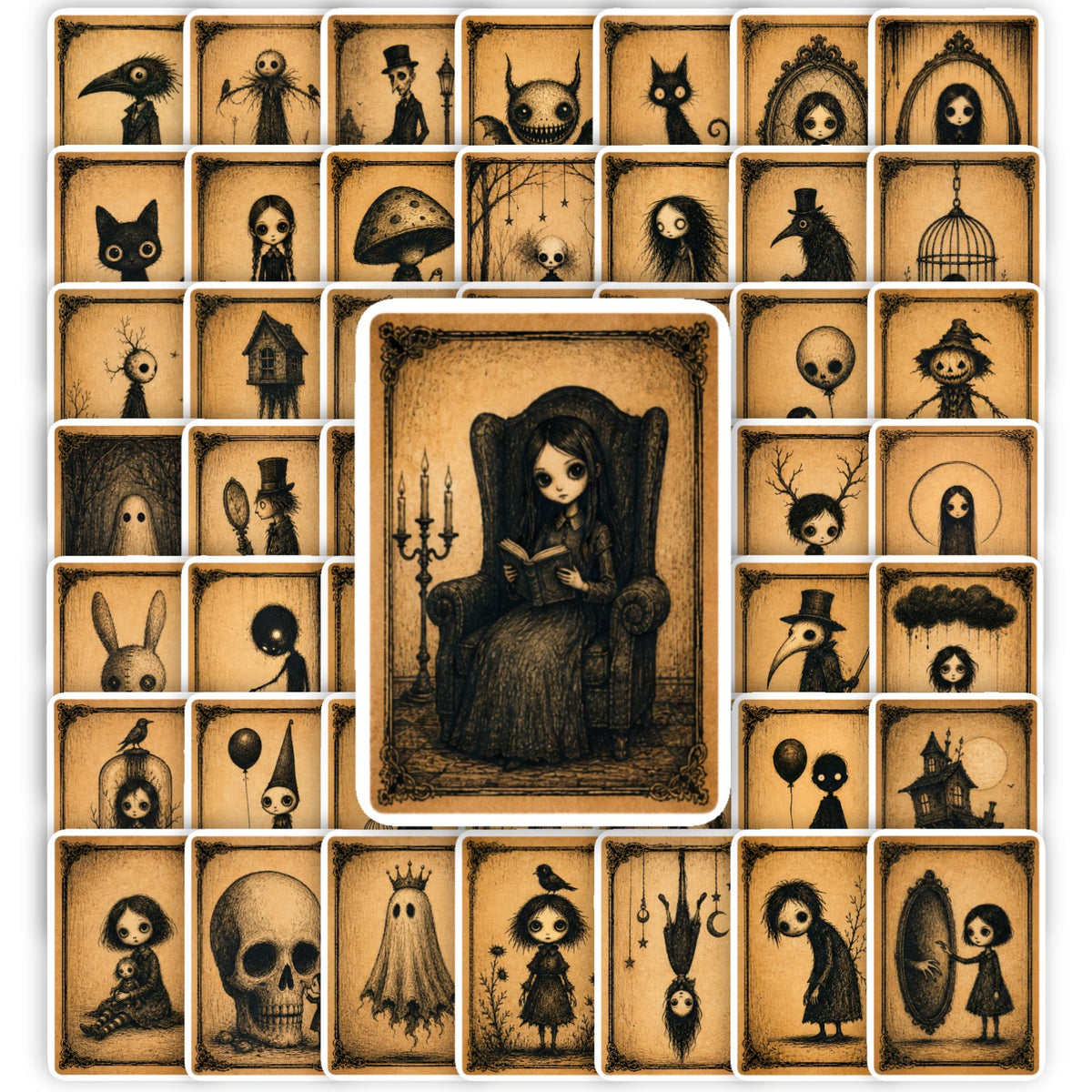 50 Dark Vintage Style Solid Sticker With White Border