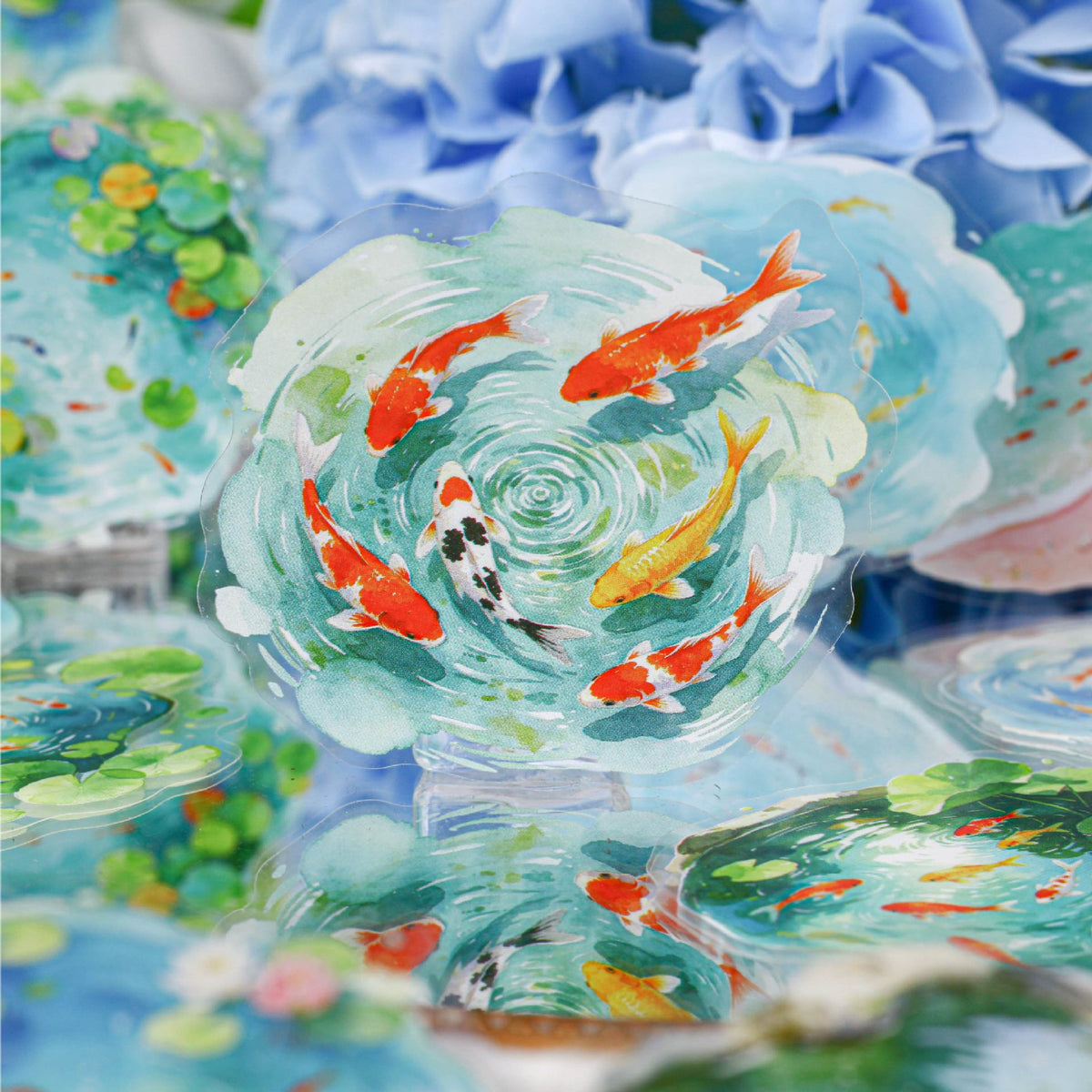 Clear Pond Mirroring Carps PET Stickers -20Pcs each pack