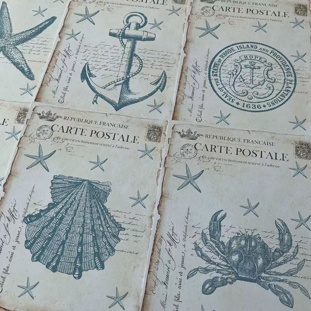 0724 A4 size Vintage ocean Style Paper 4 pcs