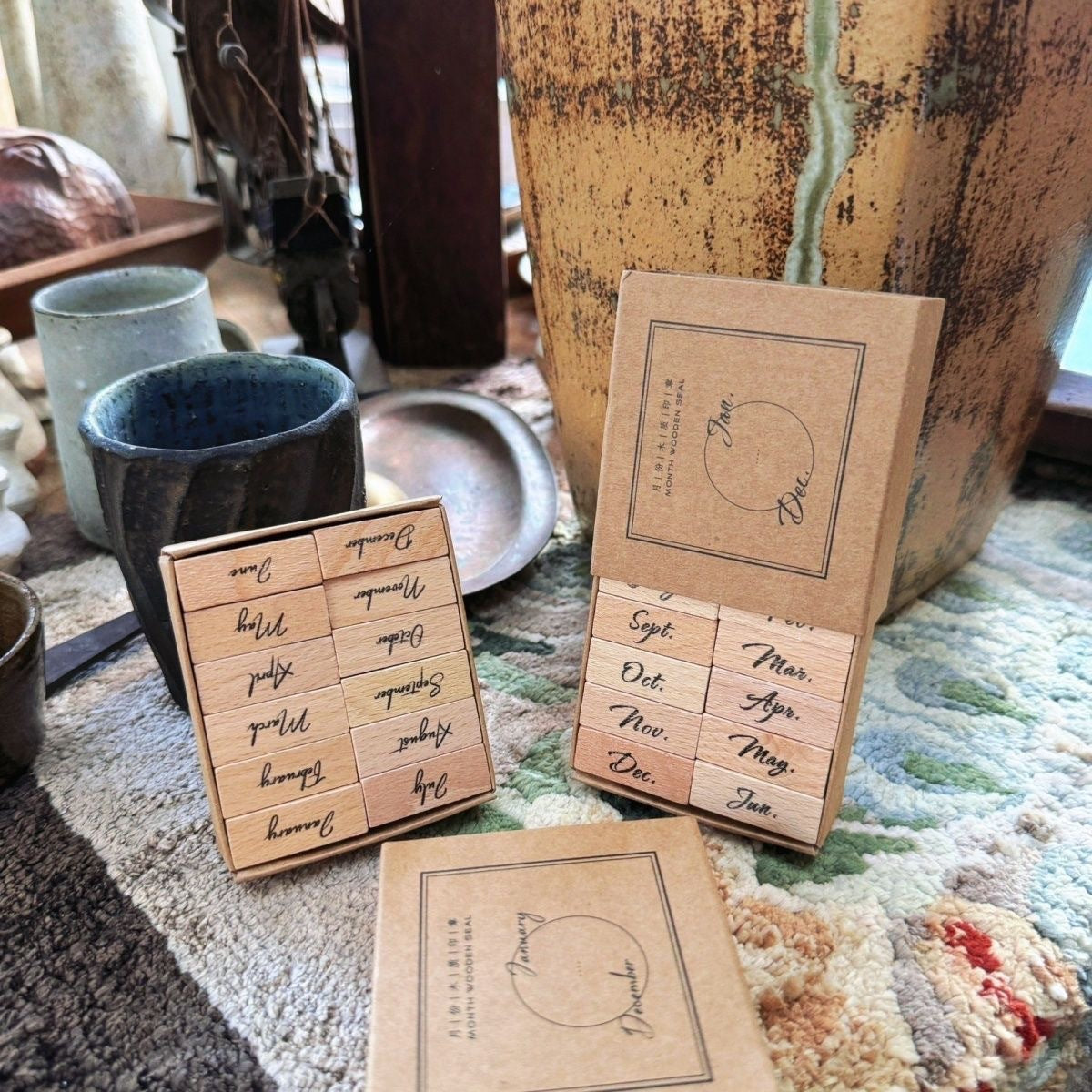 Wooden English Months and Weekdays Stamps