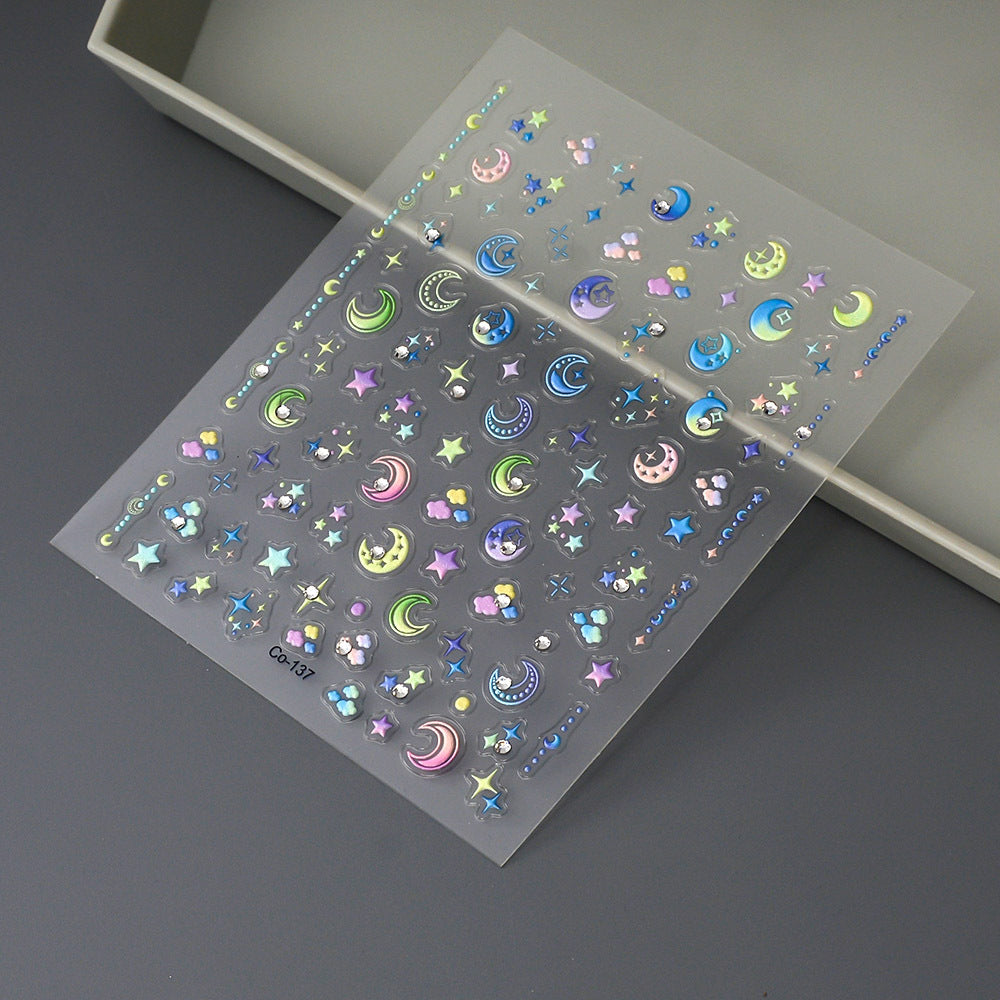 0913 M213- Stars moon Embossed Mini sticker 1 Pcs
