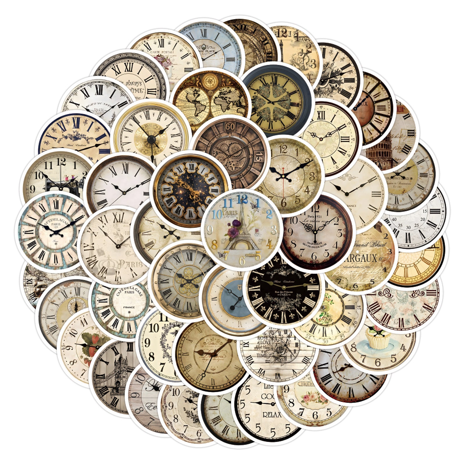 0619 68 Vintage clock Stickers solid with white border