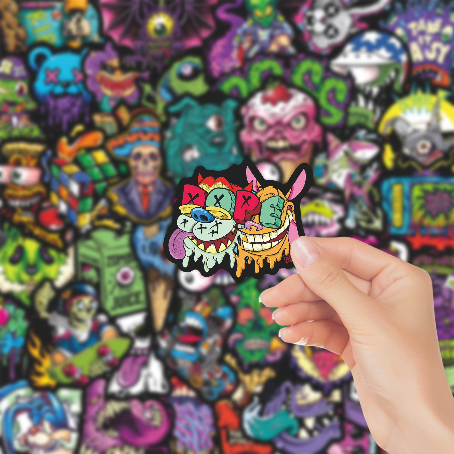 55 Colorful Skull Stickers solid with black border