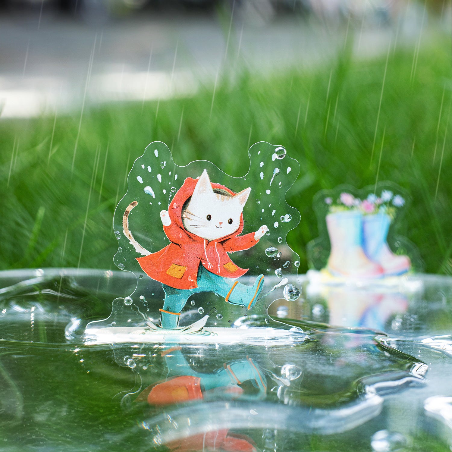 0630 Animals hiding from the rain PET sticker -15Pcs each pack