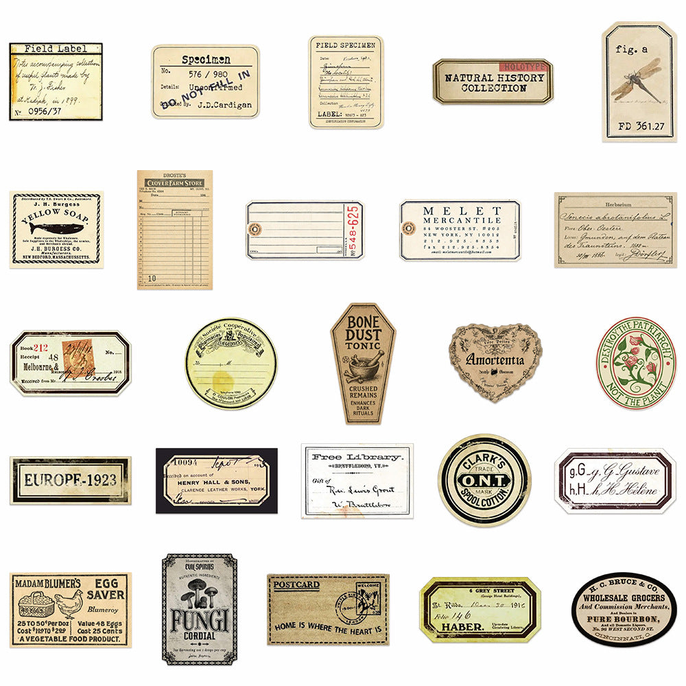 50 Vintage label Stickers solid with