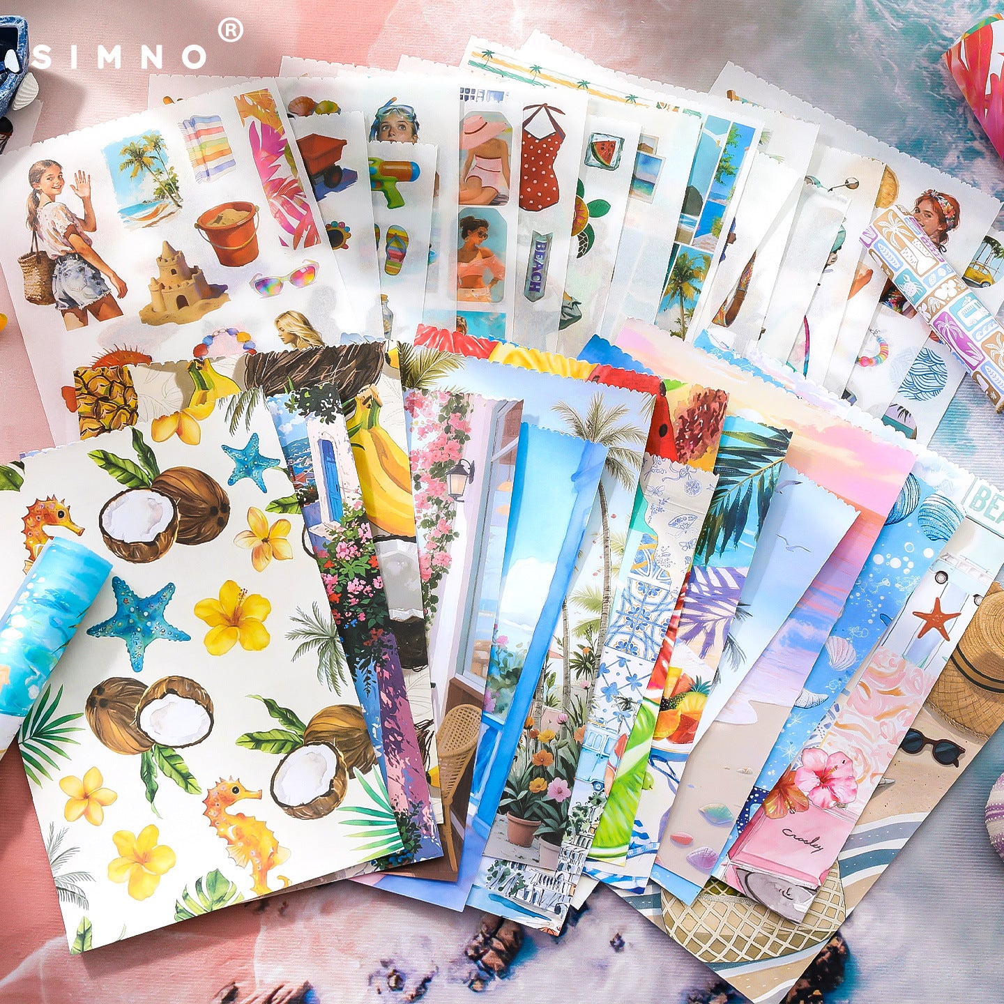 Seaside Bliss Vintage Material Sticker Book -50Pcs each pack