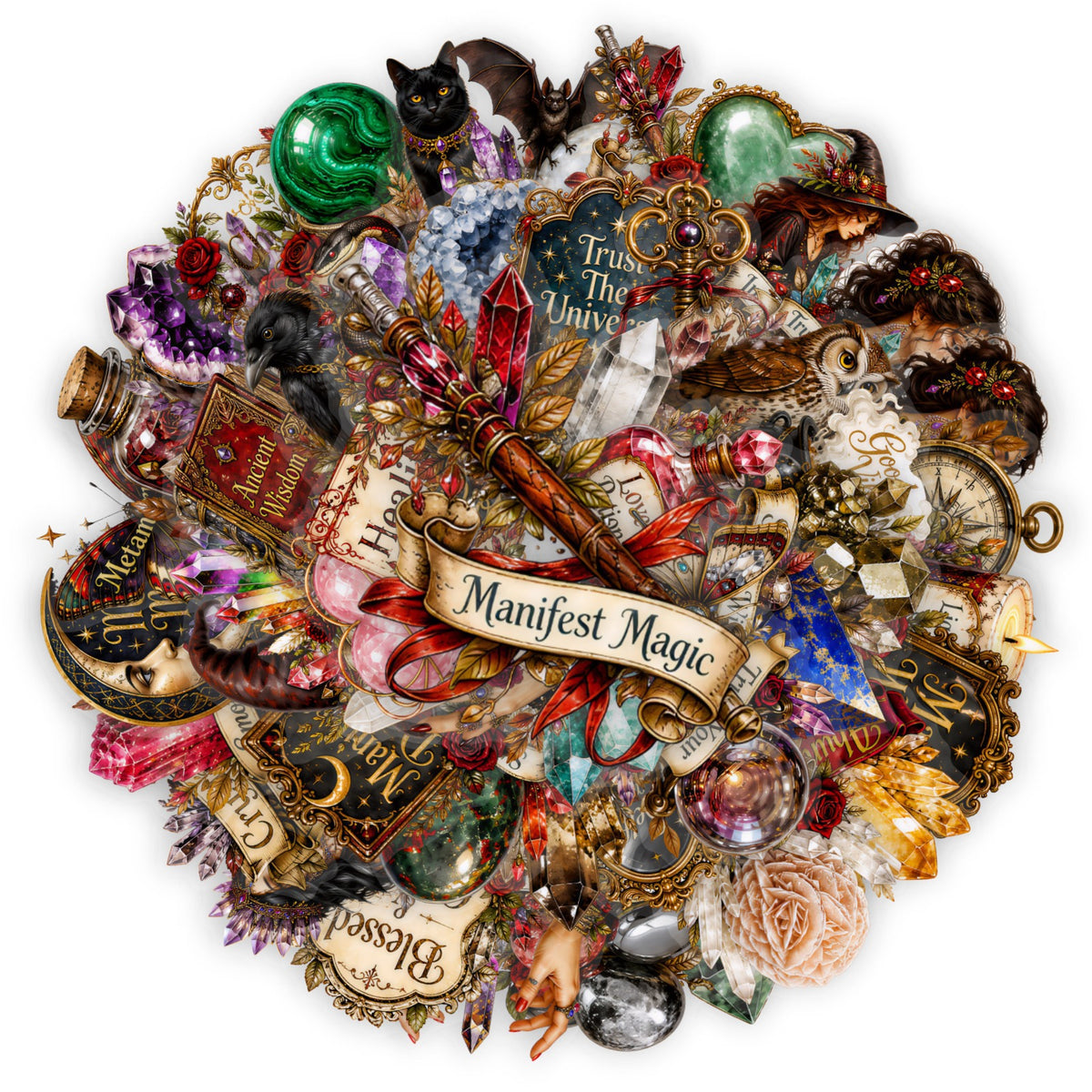 50 Vintage Magic Crystal Witch PET Sticker