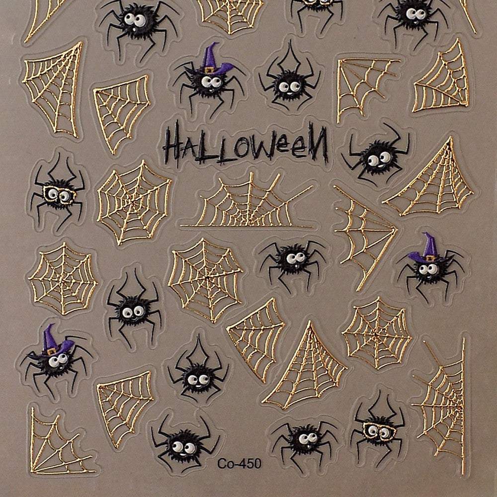 0814 M187- Golden spider web Embossed Mini sticker 1 Pcs