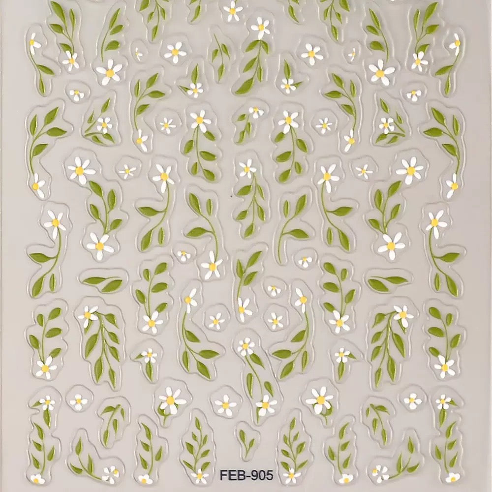 0715 M154- Leaves and flowers Embossed Mini sticker 1 Pcs