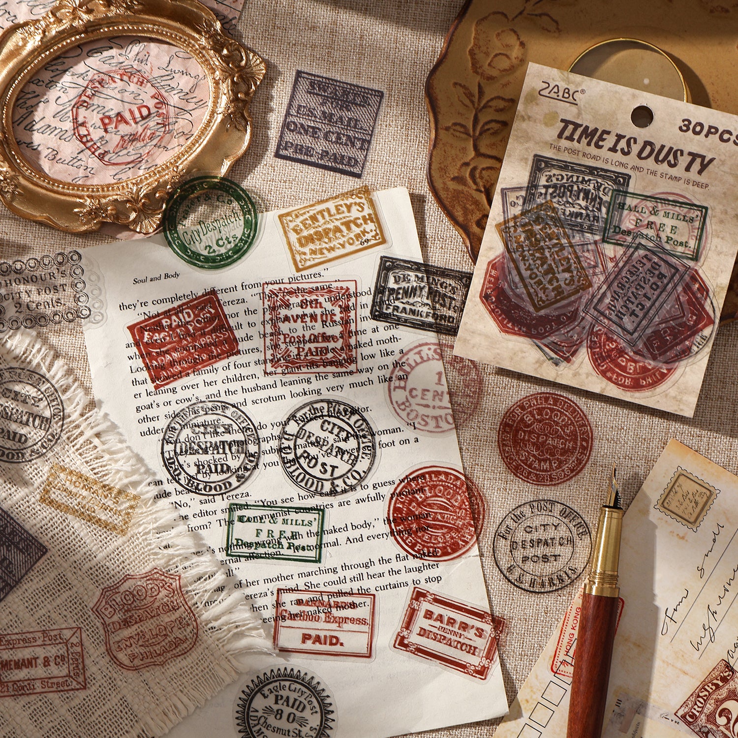 0717 Vintage stamp PET sticker -30Pcs each pack
