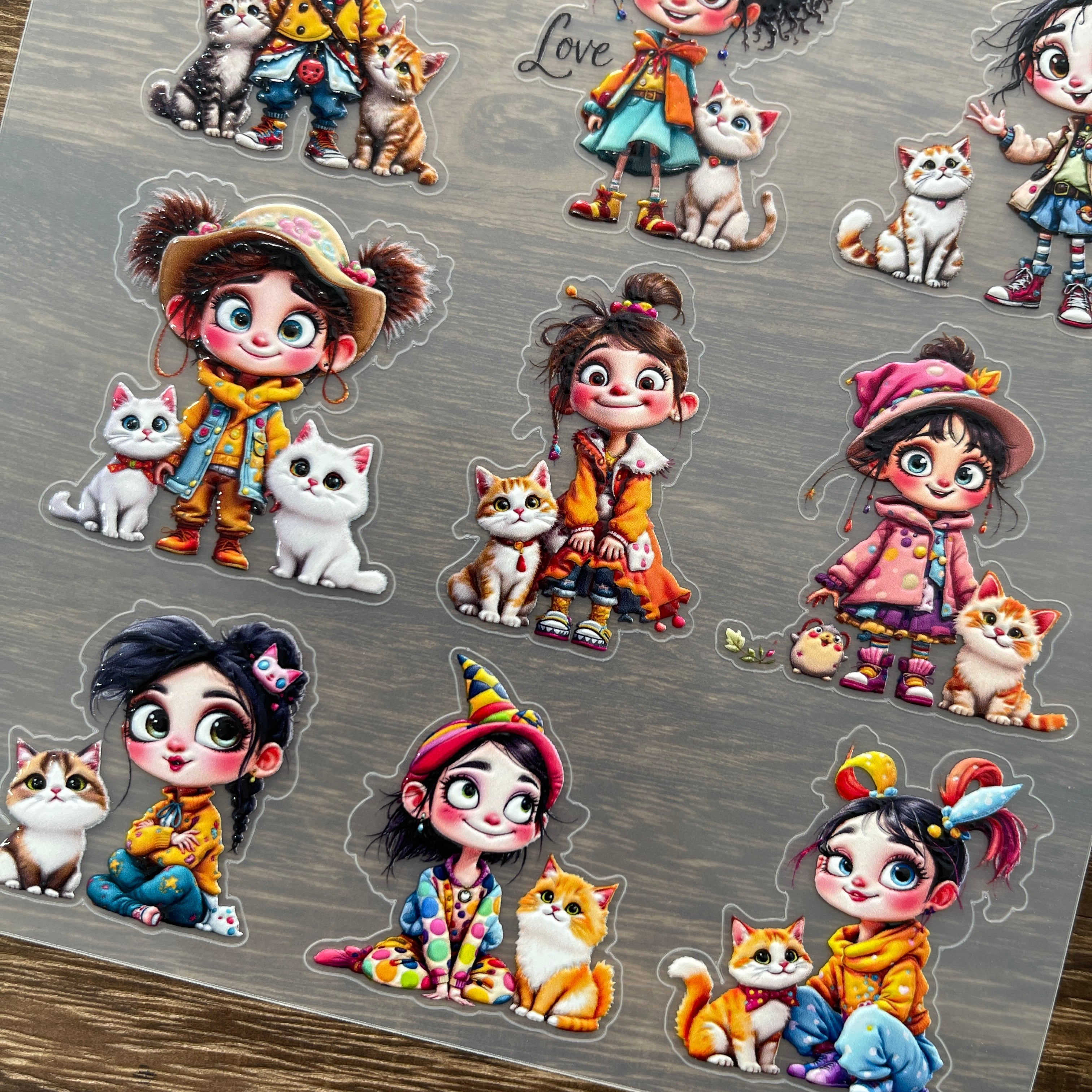 3D Big-eyed girl and cat PET Stickers 1pcs