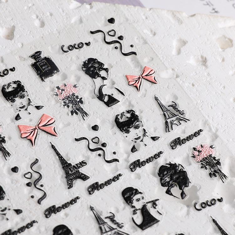 M296- Paris Flower Embossed Mini sticker 1 Pcs