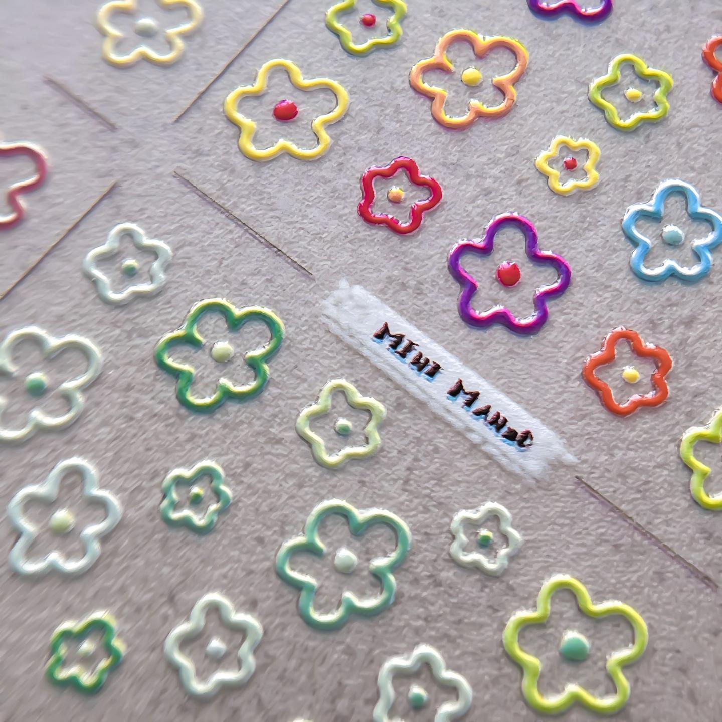 M330- Colorful Five Petal Flowers Embossed Mini sticker 1 Pcs
