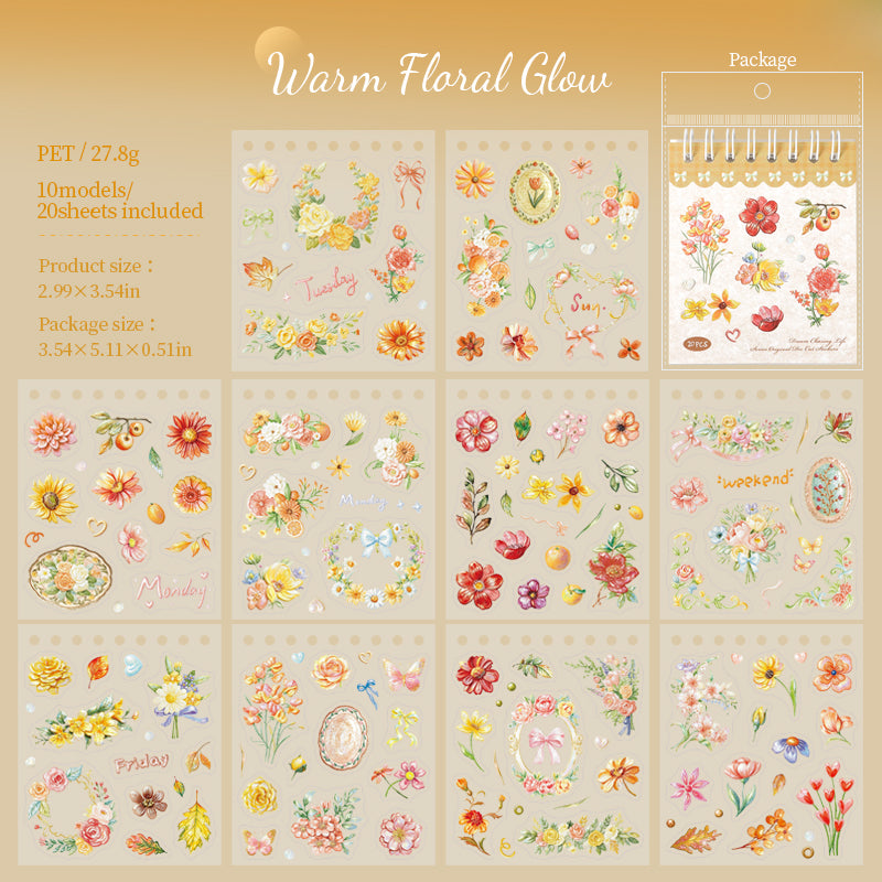 Iridescent Floral Painting PET Sticker Book -20Pcs each pack