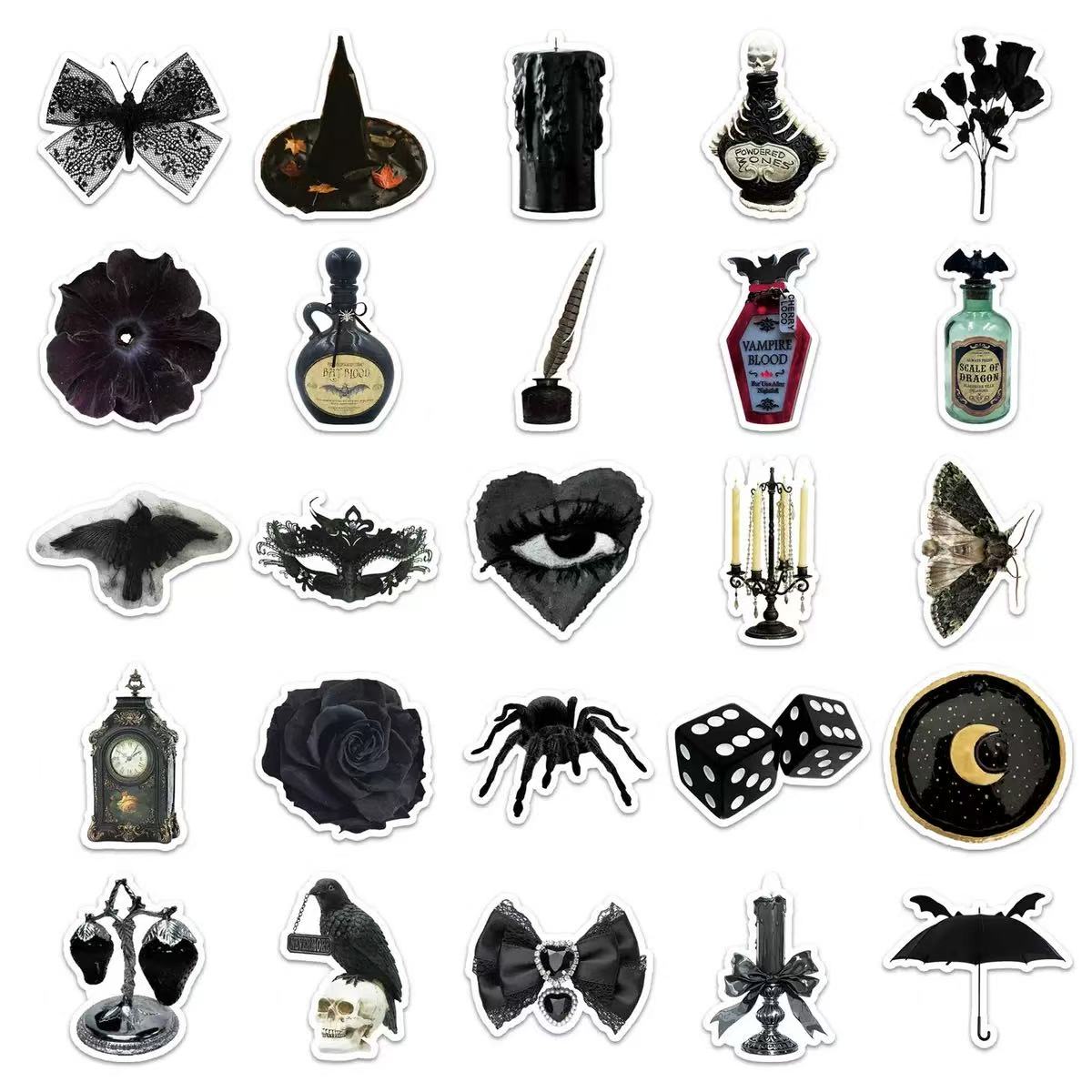 0609 50 Dark Witch Stickers solid with white border