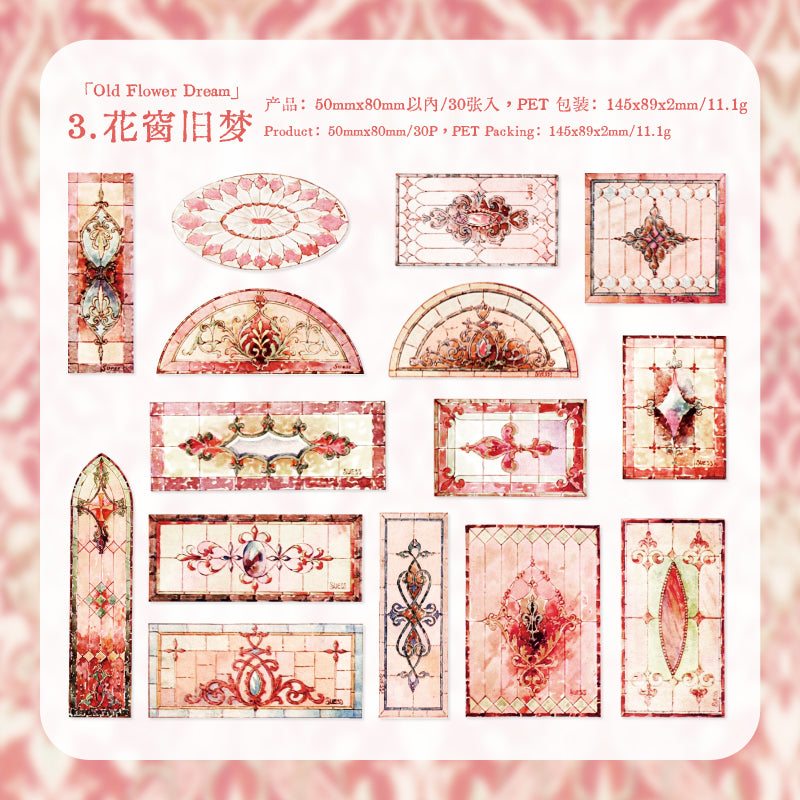 Vintage Floral Tiles PET Stickers -30Pcs each pack