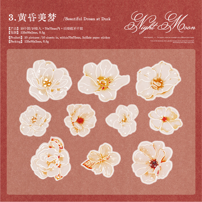 Night Moon Aria Flower Vellum Paper Stickers -10Pcs each pack