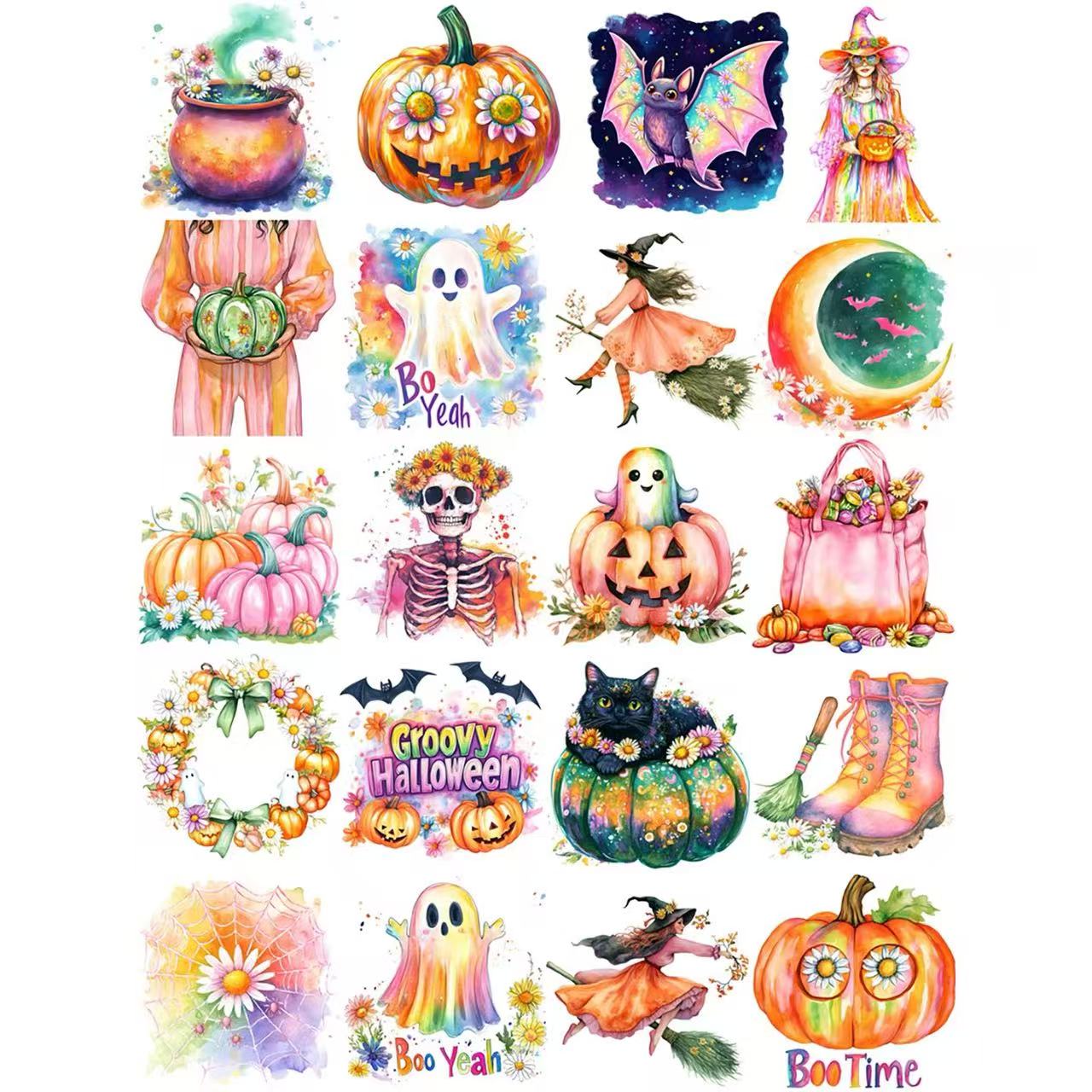 20 Colorful Halloween solid sticker with white border
