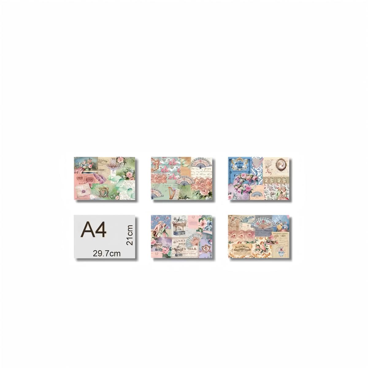 A4 size Rococo Romantic Illustrations Style paper 5 pcs