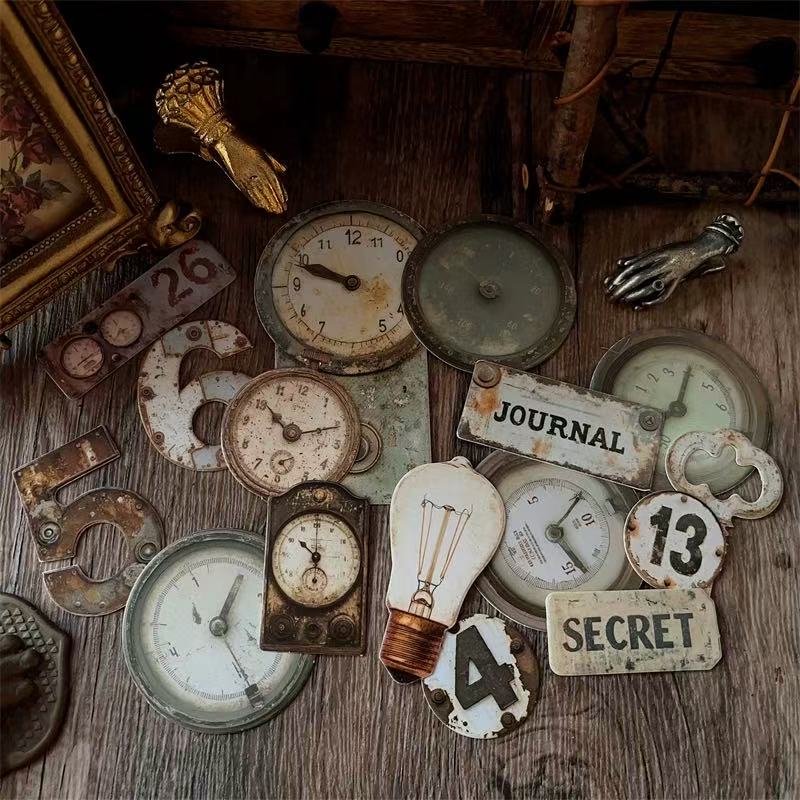 Vintage Distressed Cut Out Mechanical Watch Dial Numbers Thick Cardstock -16Pcs each pack