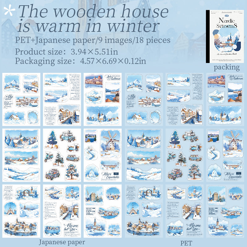 Nordic seasons PET & Washi Sticker book -18Pcs each pack